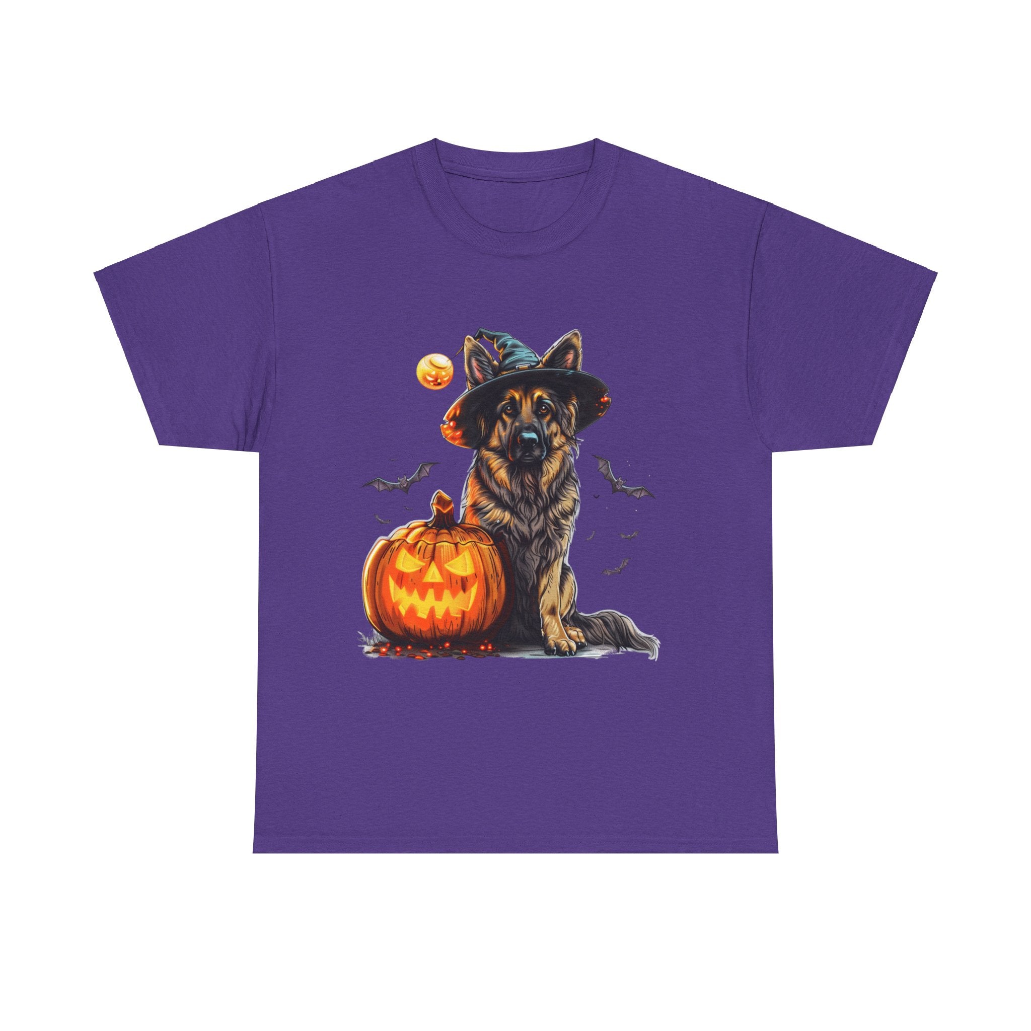 Printify T-Shirt Lilac / S Halloween German Shepherd with Witch Hat and Pumpkin Unisex Cotton Tee