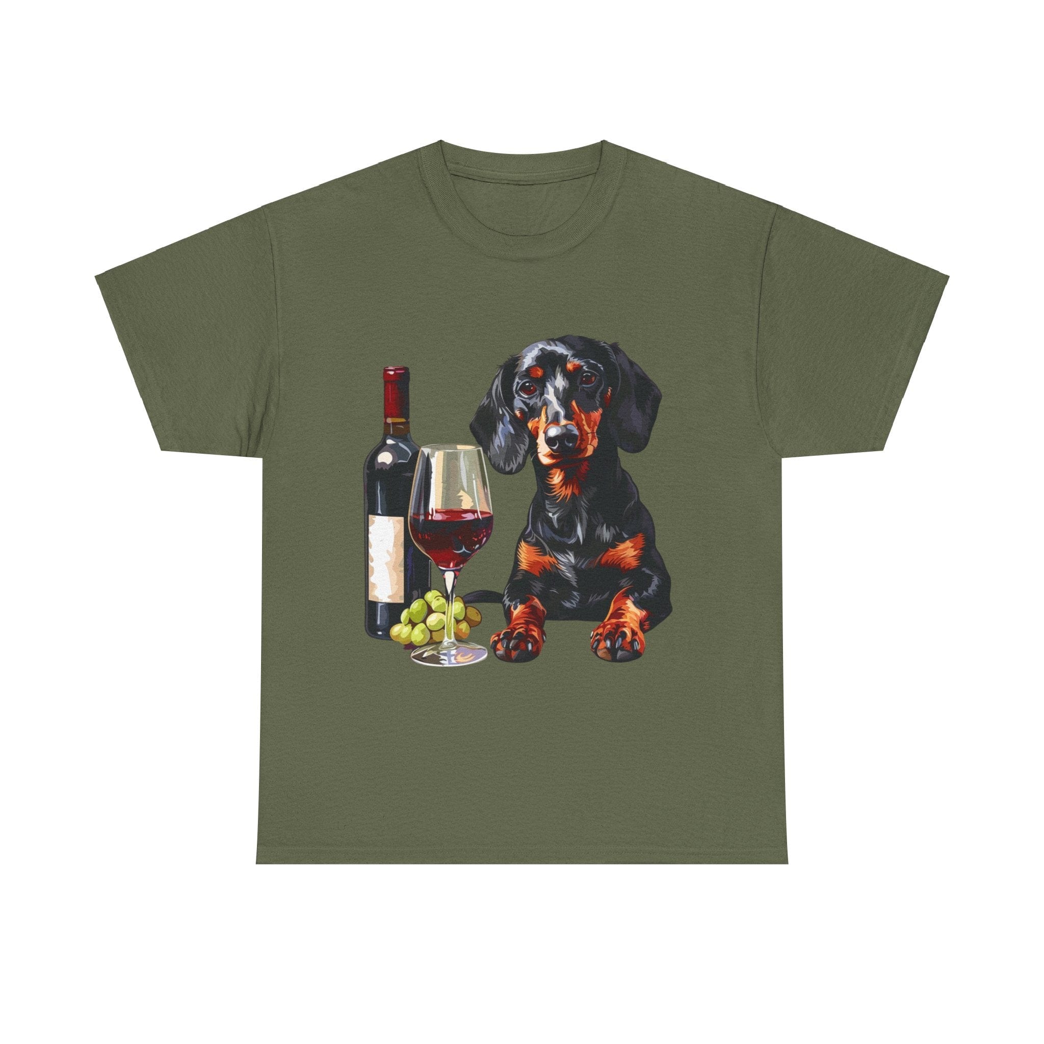 Printify T-Shirt Military Green / S Dachshund Wine Lover Unisex Cotton Tee