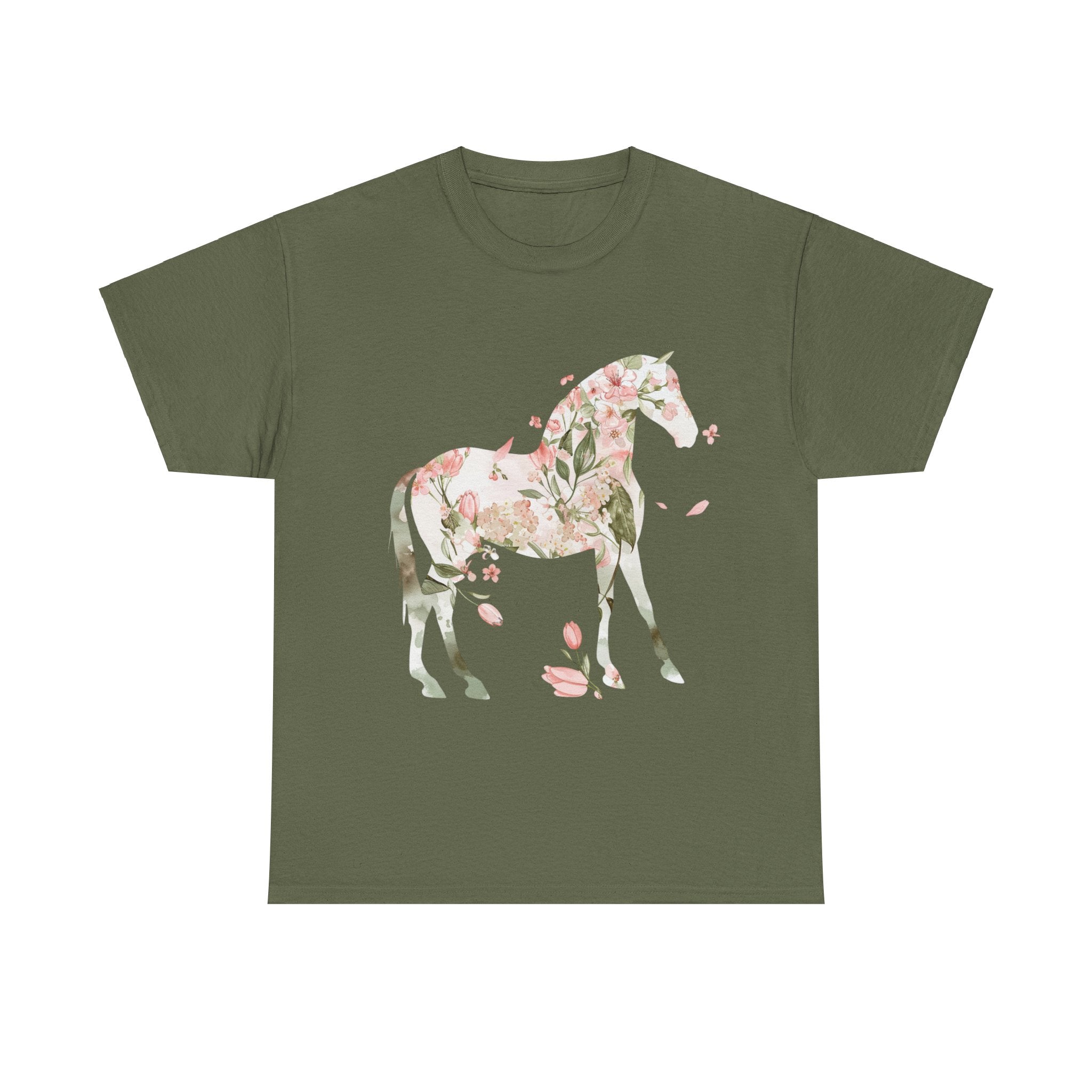 Printify T-Shirt Military Green / S Floral Horse – Unisex Graphic Tee