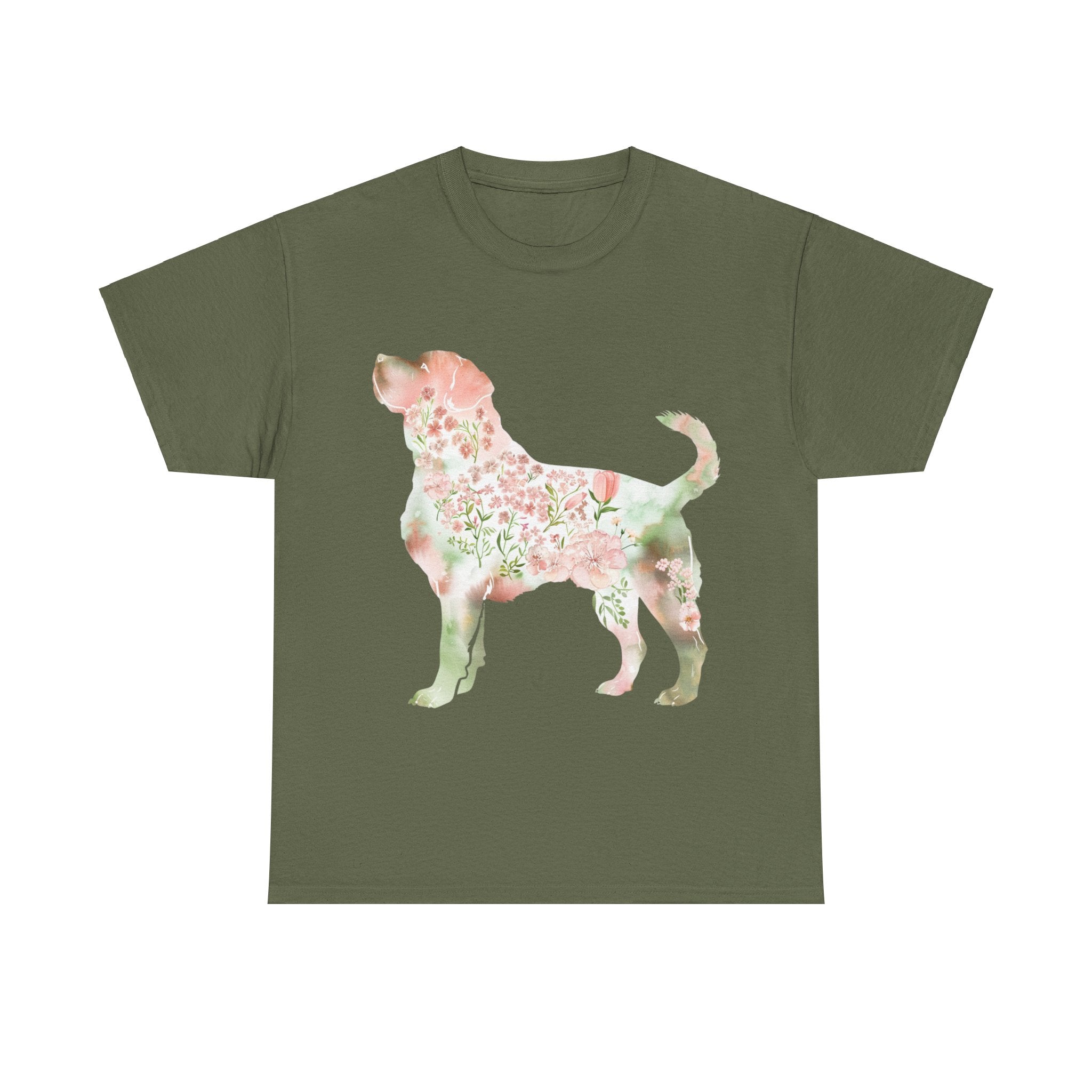 Printify T-Shirt Military Green / S Floral Labrador Retriever Unisex Cotton Tee