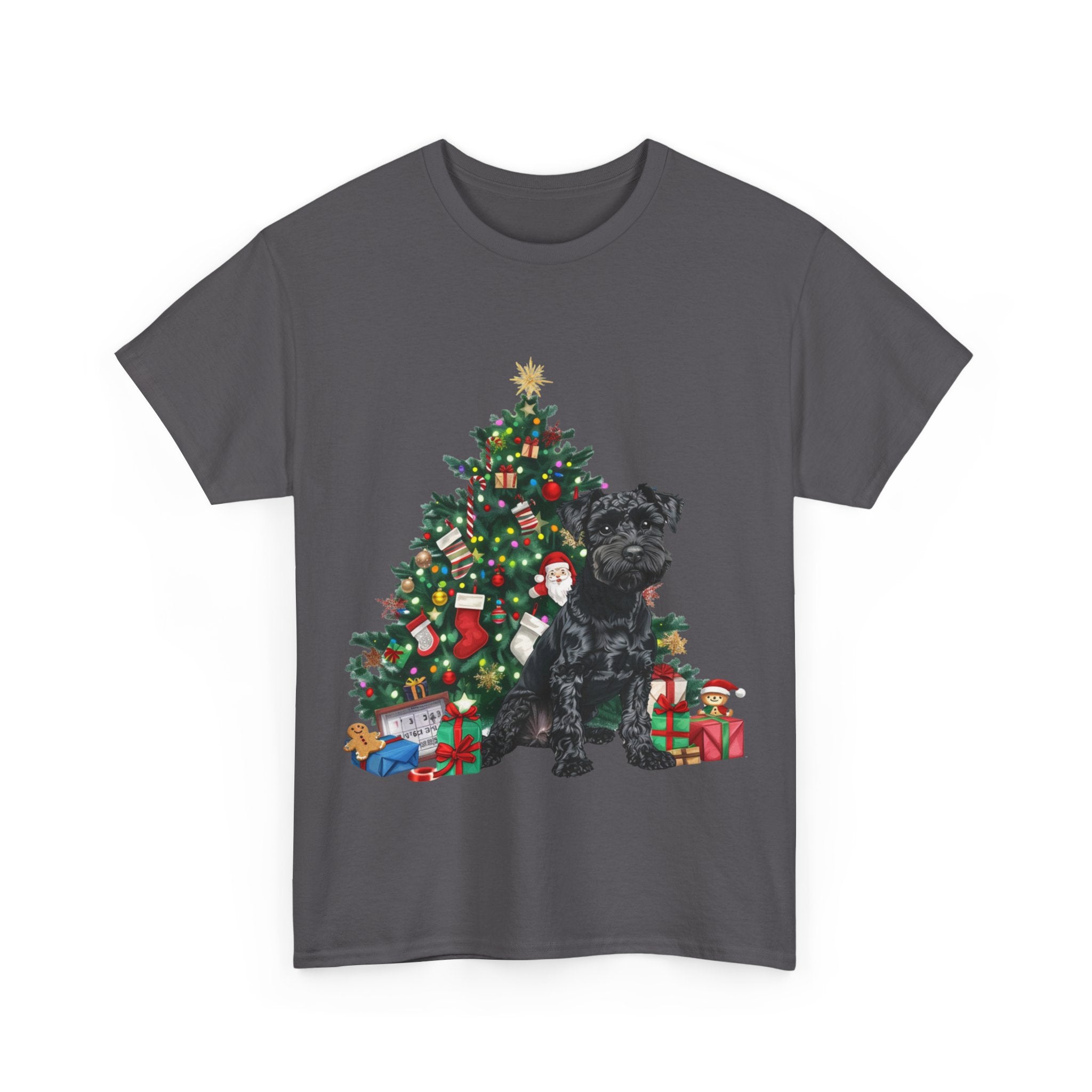 Printify T-Shirt Miniature Schnauzer with Christmas Tree and Gifts – Festive Holiday Dog Art