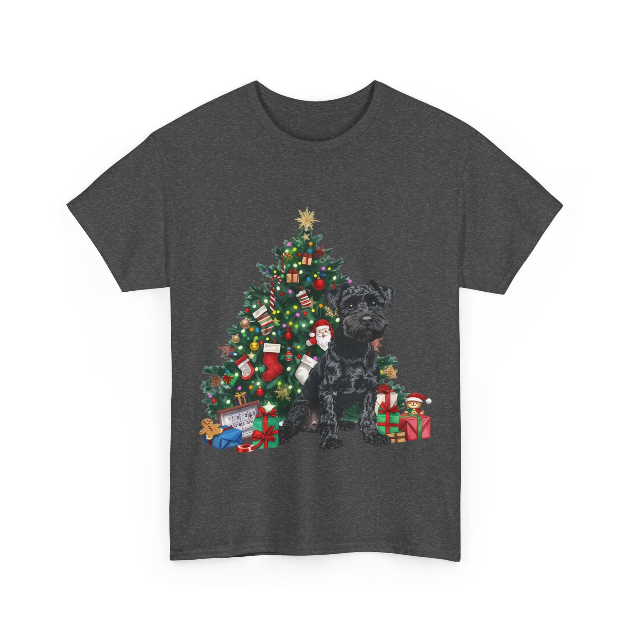 Printify T-Shirt Miniature Schnauzer with Christmas Tree and Gifts – Festive Holiday Dog Art