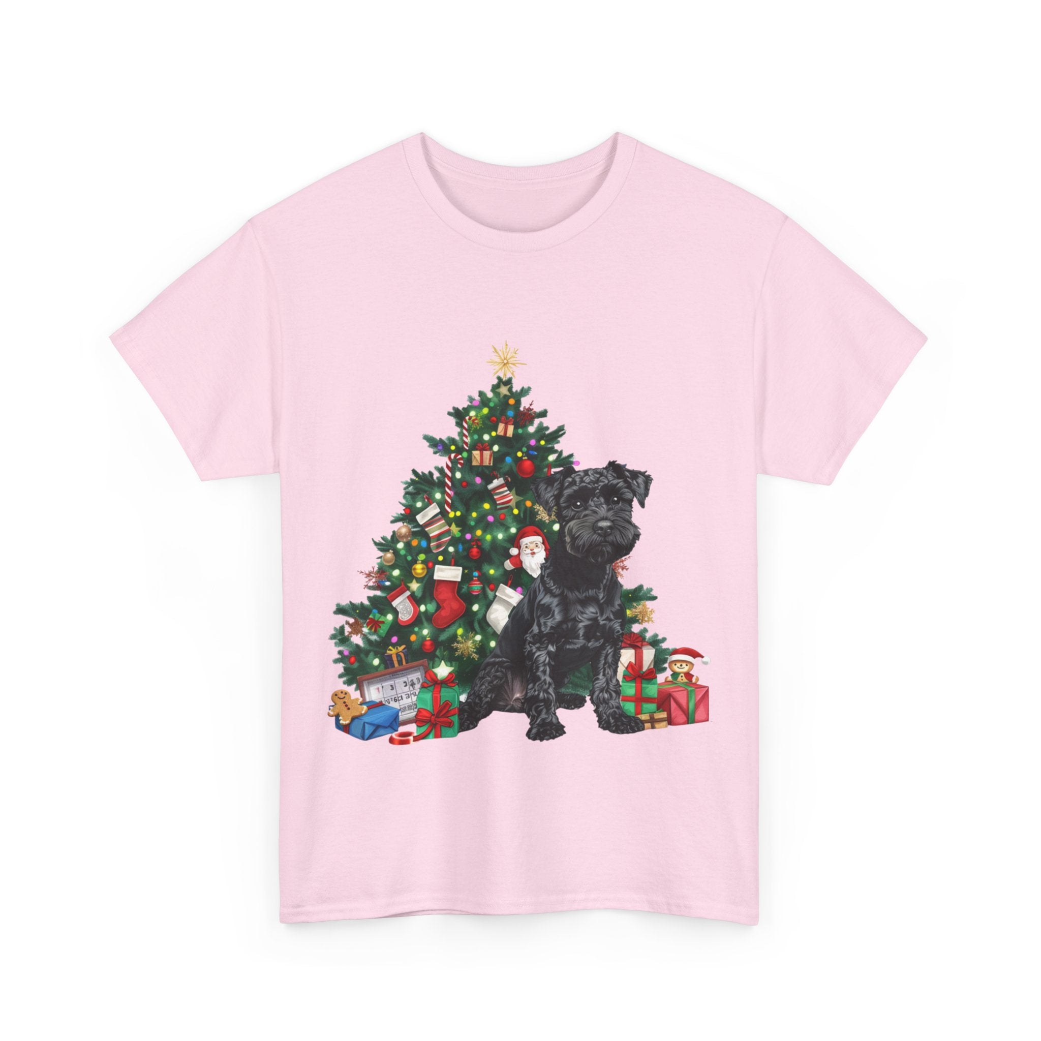 Printify T-Shirt Miniature Schnauzer with Christmas Tree and Gifts – Festive Holiday Dog Art