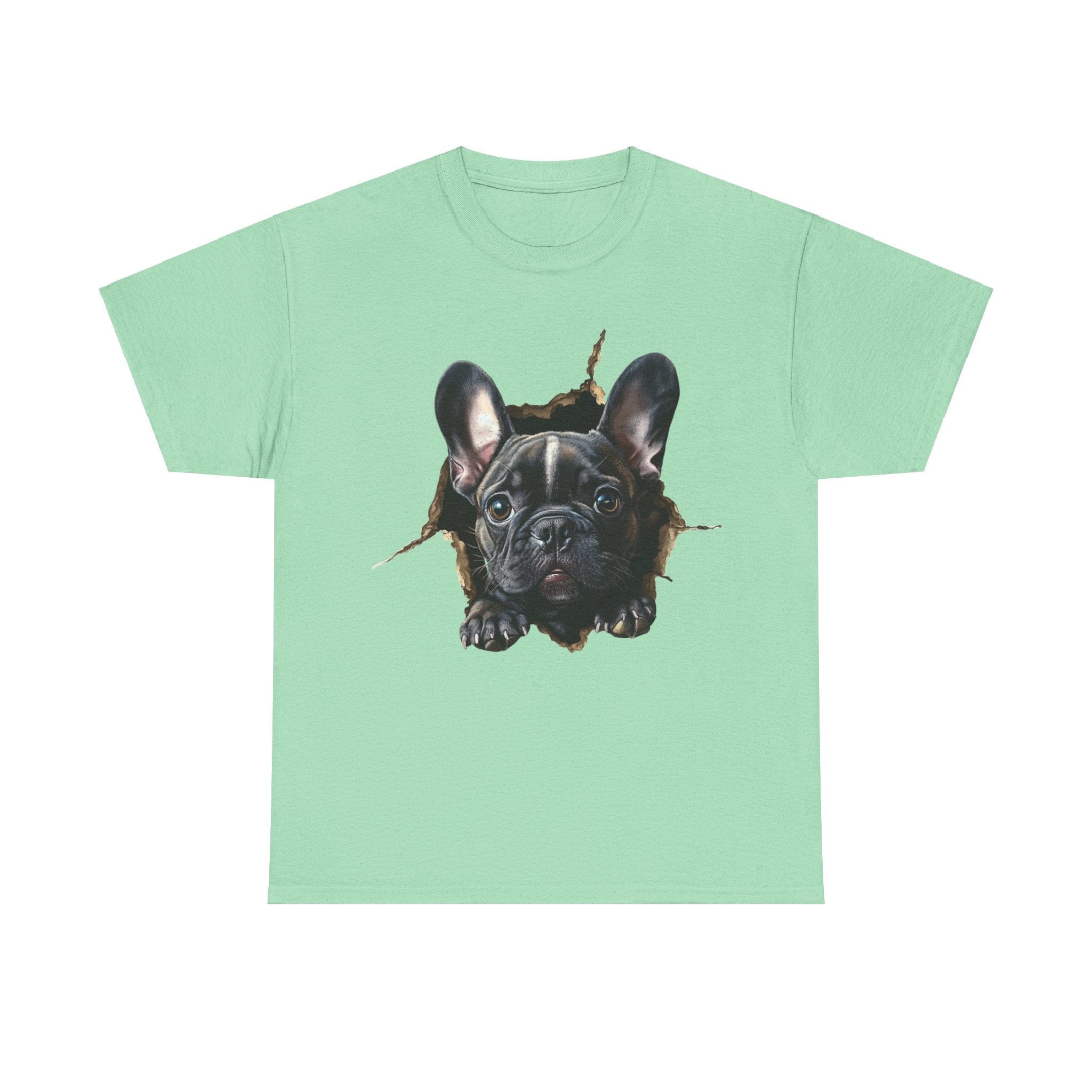 Printify T-Shirt Mint Green / S Black French Bulldog Peeking Unisex Heavy Cotton Tee