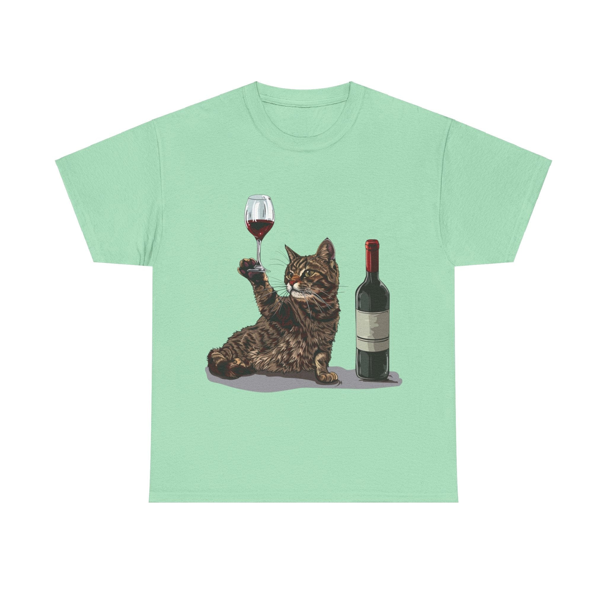 Printify T-Shirt Mint Green / S Cat Wine Enthusiast Unisex Cotton Tee