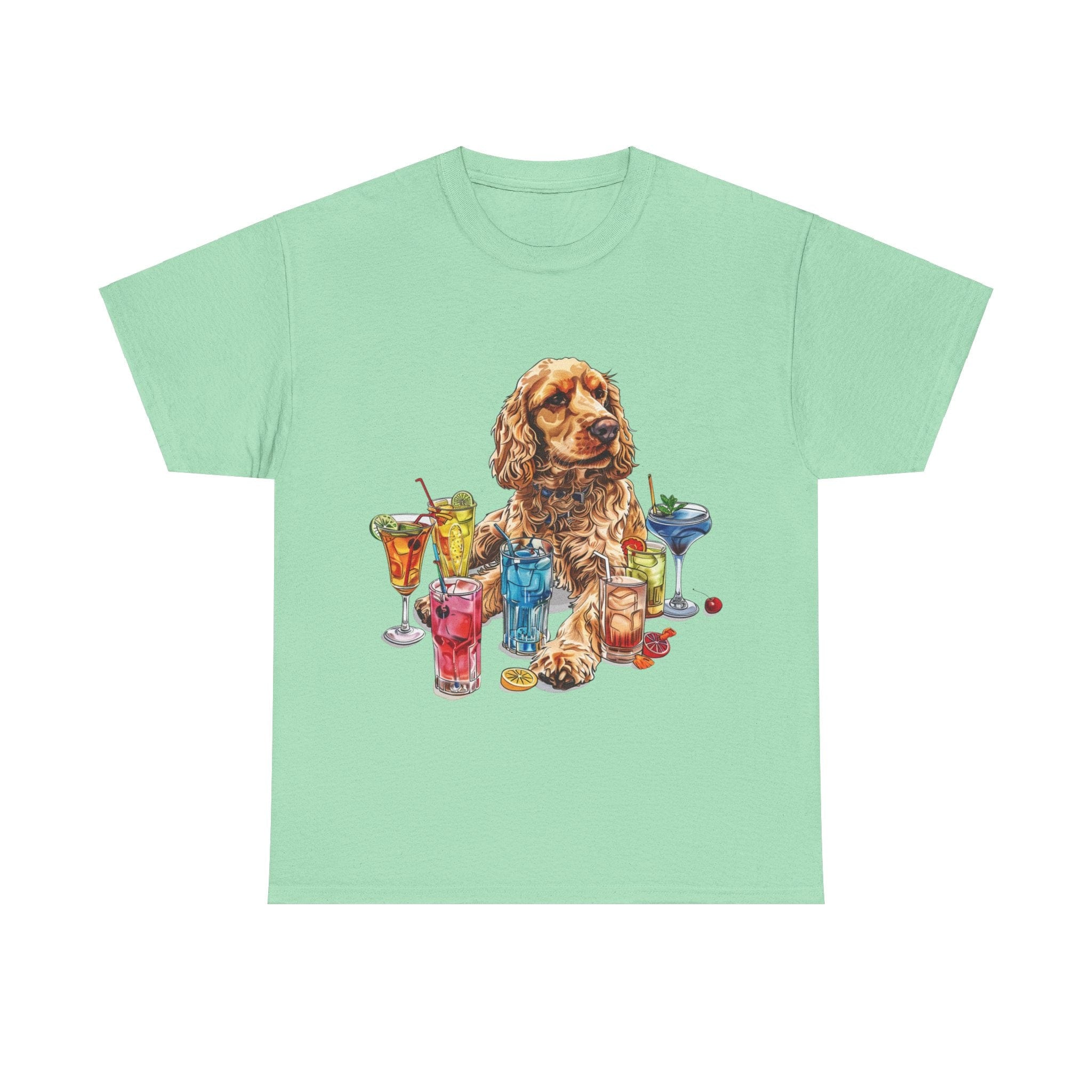 Printify T-Shirt Mint Green / S Charming Cocker Spaniel with Refreshing Cocktails – A Splash of Fun