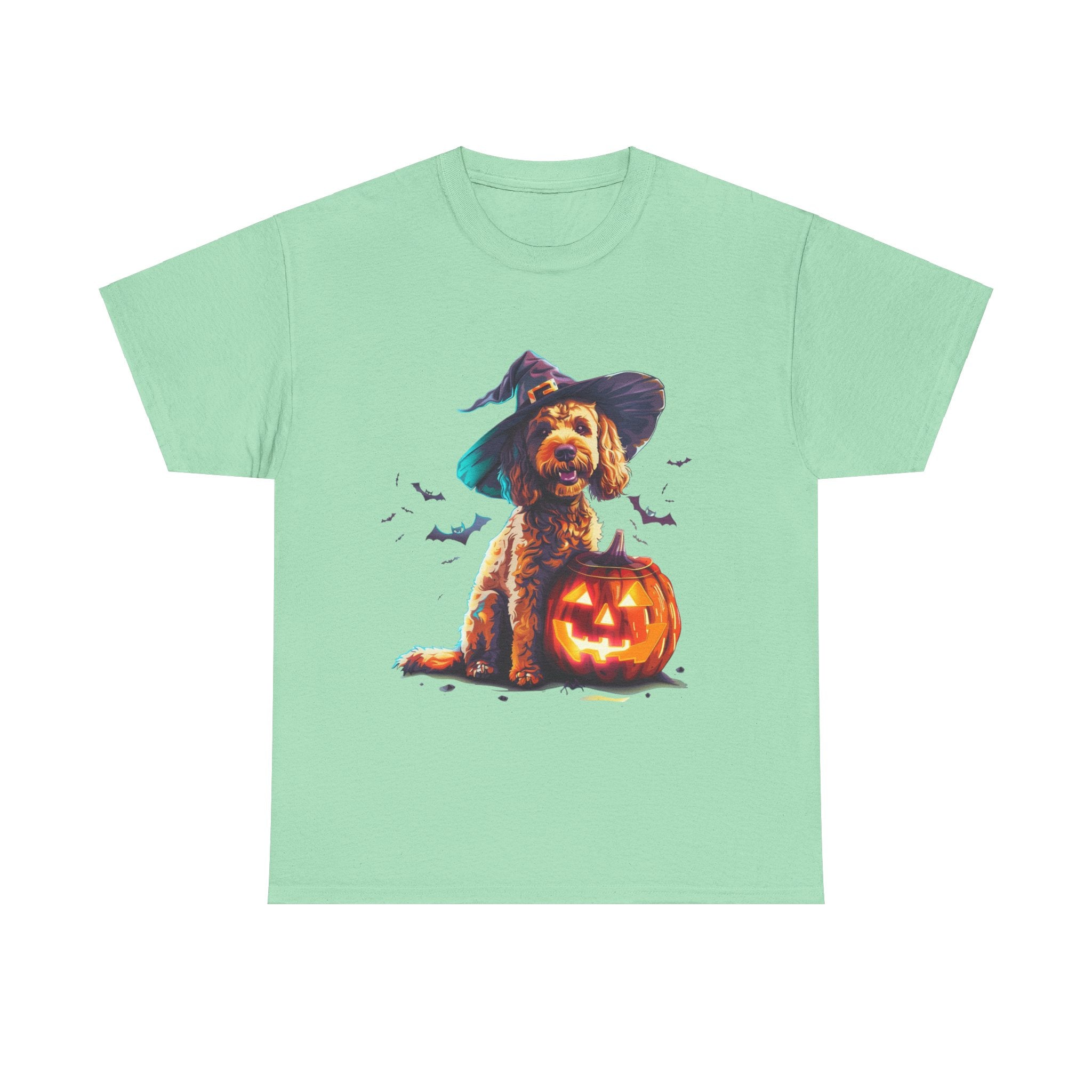 Printify T-Shirt Mint Green / S Cockapoo in Witch Hat Halloween Tee – Unisex Cotton Shirt