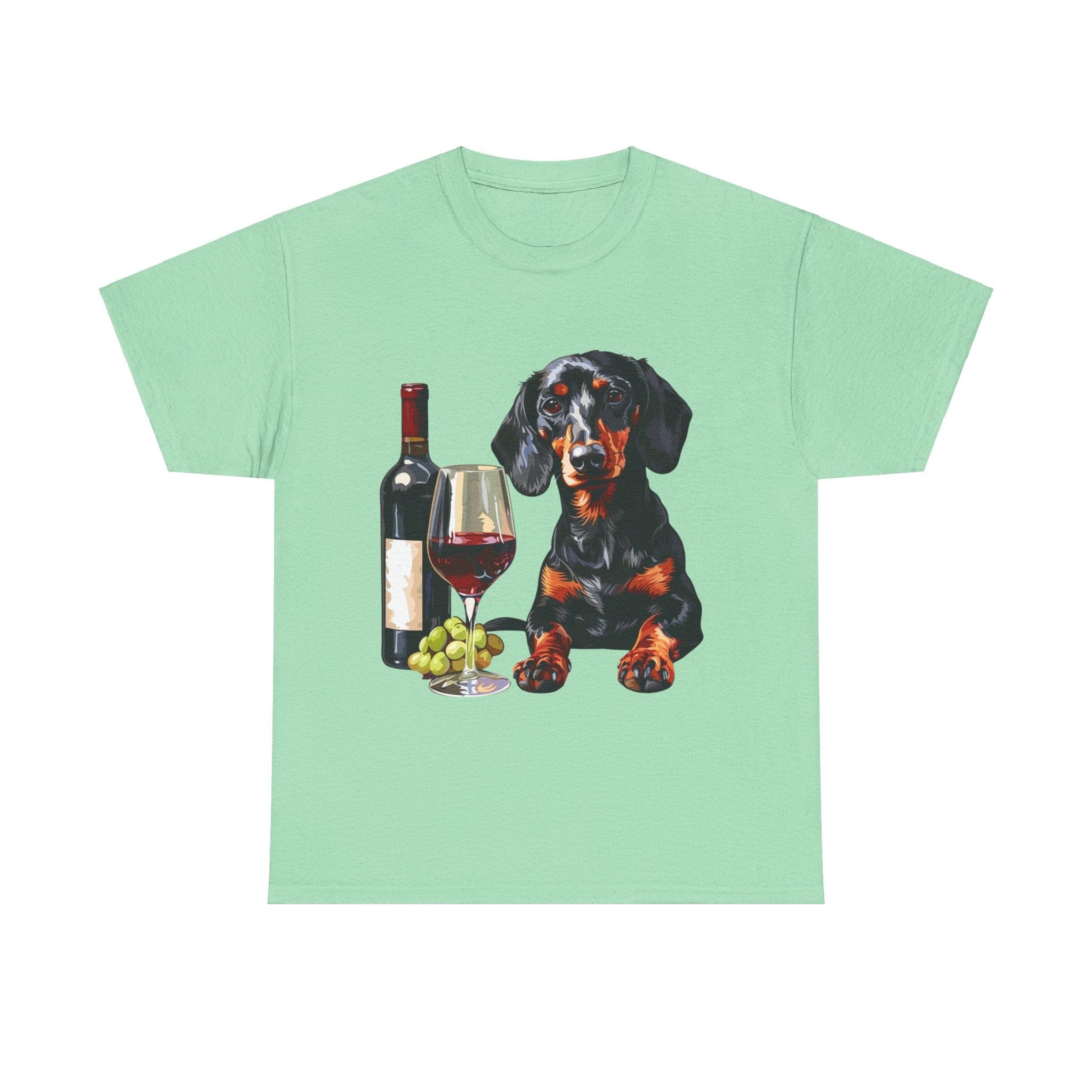 Printify T-Shirt Mint Green / S Dachshund Wine Lover Unisex Cotton Tee