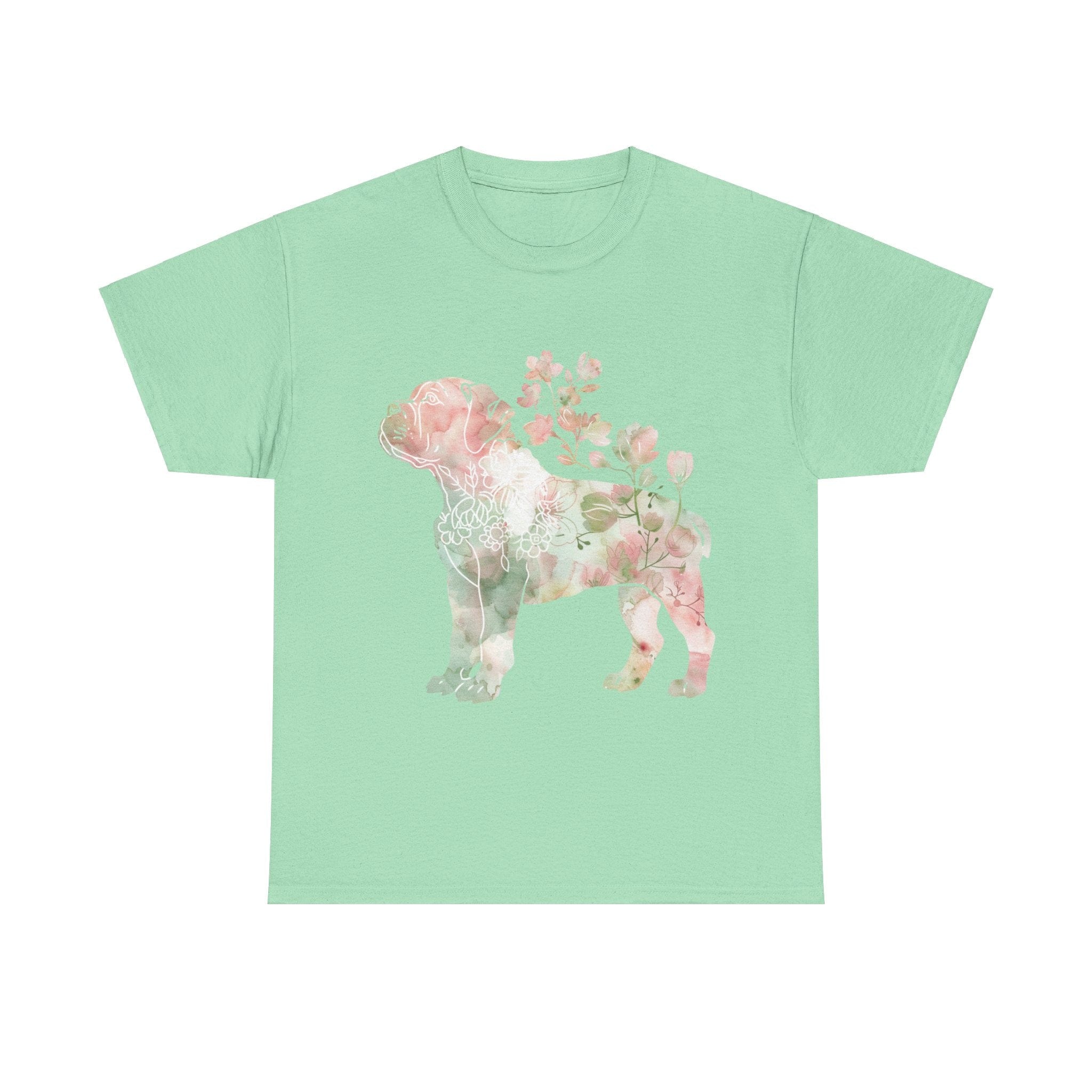 Printify T-Shirt Mint Green / S Floral Boxer Puppy Unisex Heavy Cotton Tee