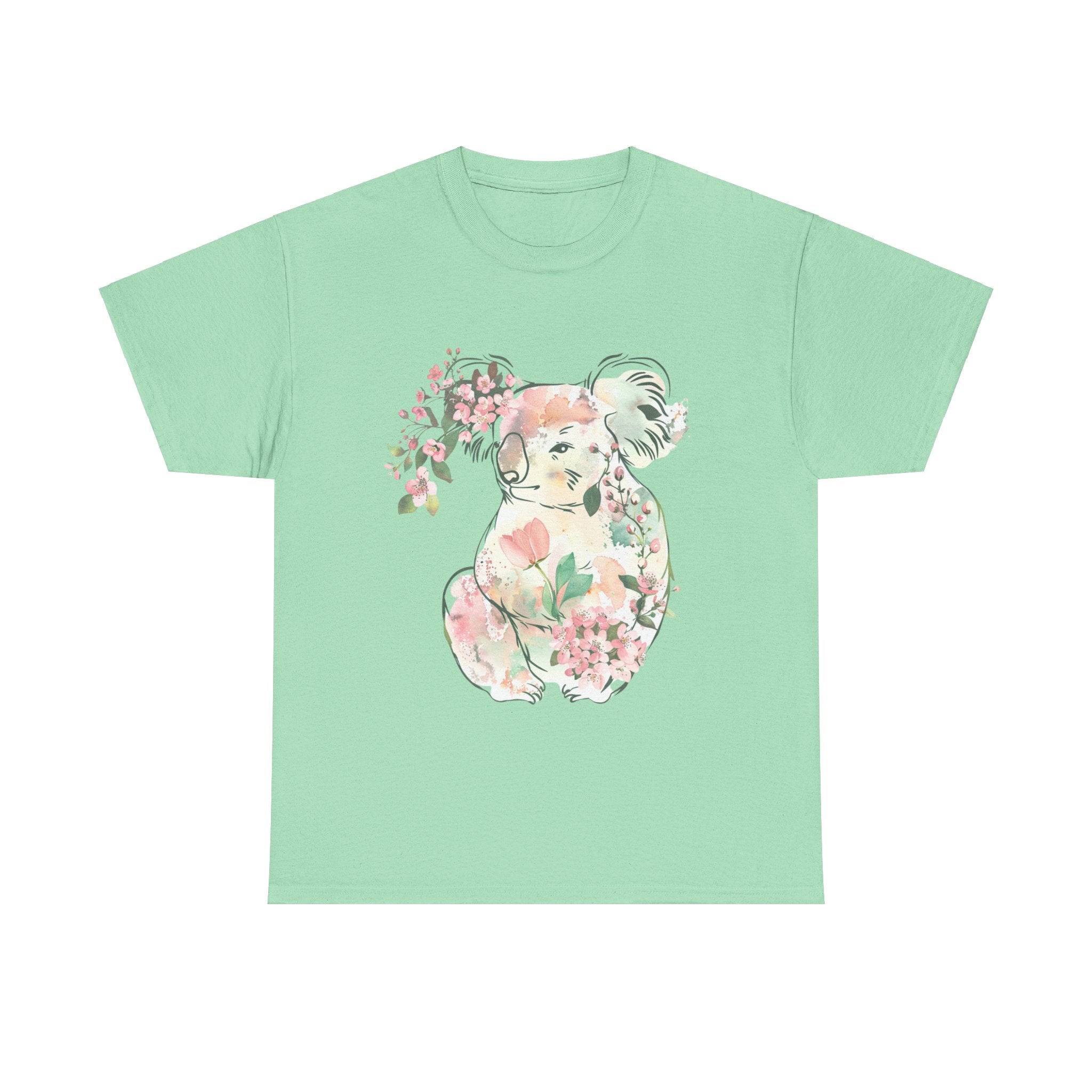 Printify T-Shirt Mint Green / S Floral Koala Unisex Heavy Cotton Tee