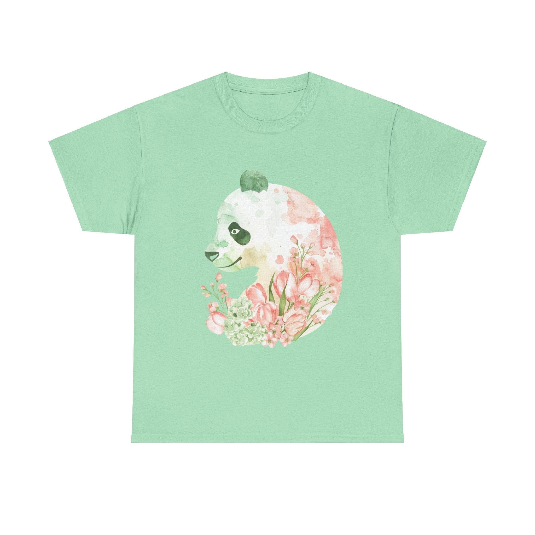 Printify T-Shirt Mint Green / S Floral Panda Silhouette Unisex Heavy Cotton Tee