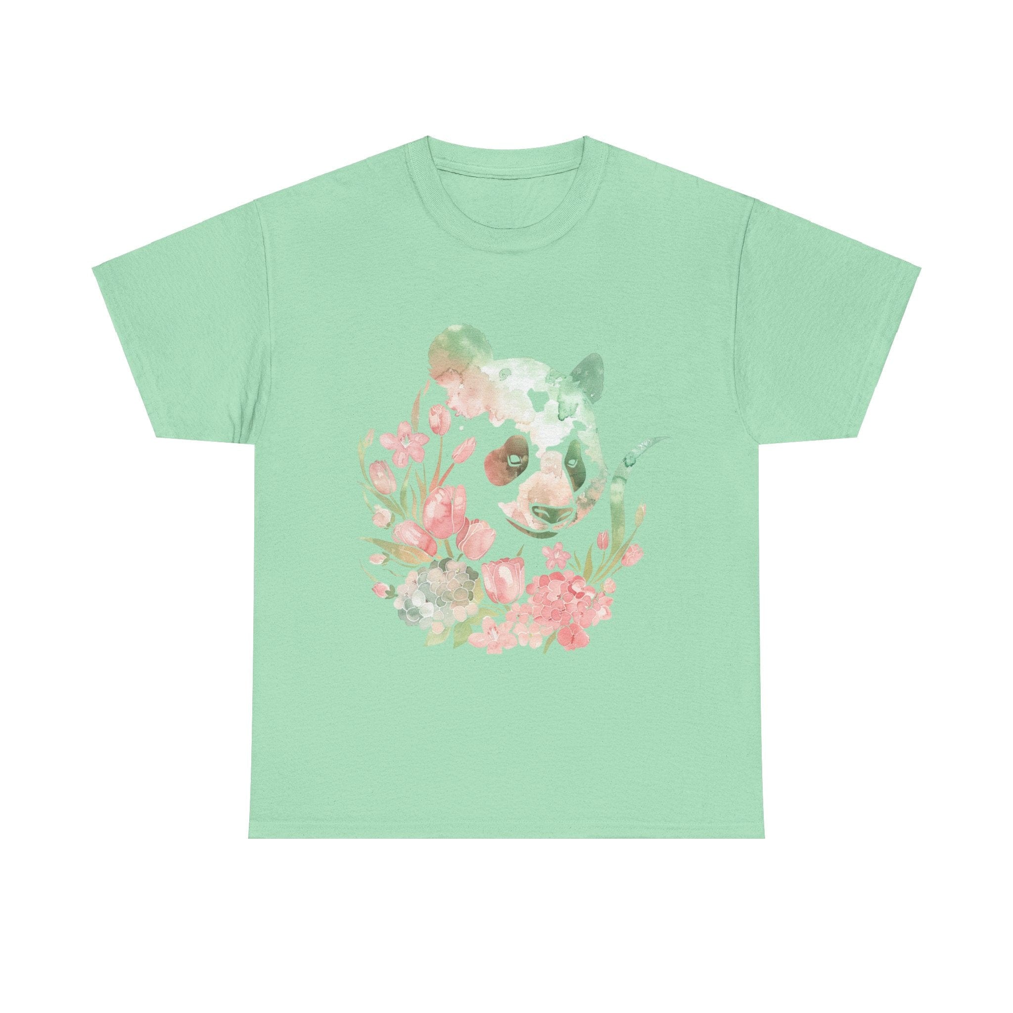 Printify T-Shirt Mint Green / S Floral Panda Unisex Heavy Cotton Tee