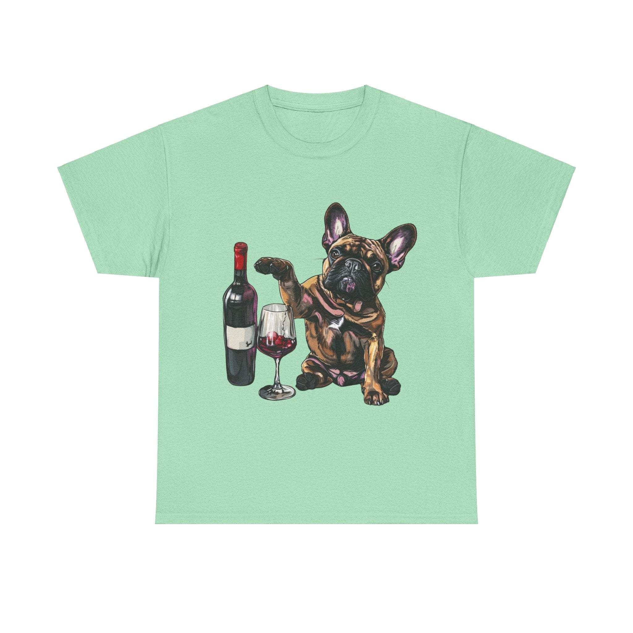 Printify T-Shirt Mint Green / S French Bulldog Wine Lover Unisex Cotton Tee