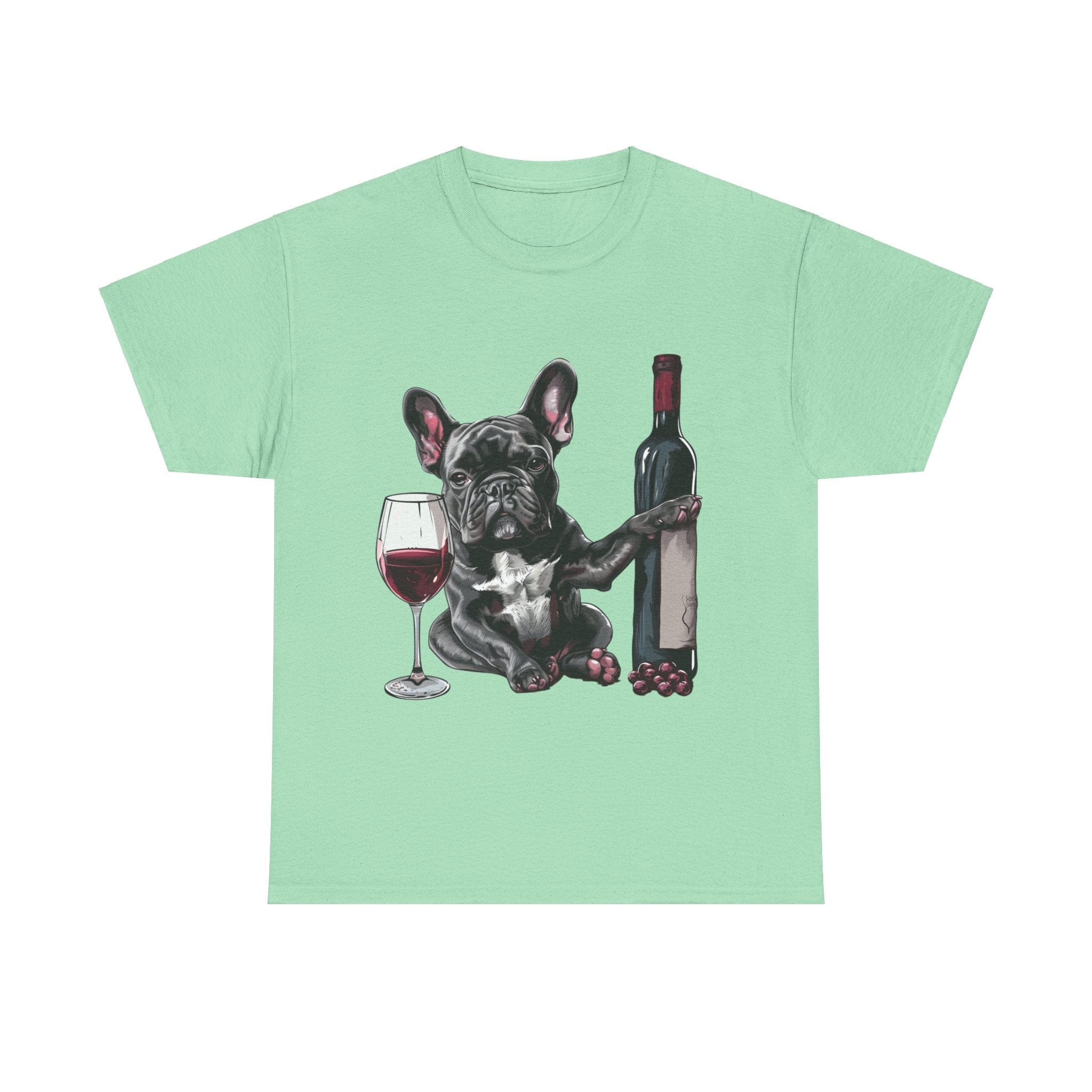 Printify T-Shirt Mint Green / S French Bulldog with Wine and Raspberries – Unisex Graphic Tee