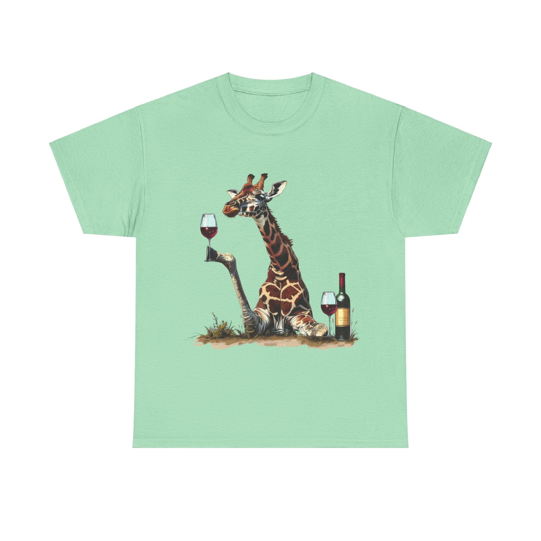 Printify T-Shirt Mint Green / S Giraffe Wine Connoisseur Unisex Cotton Tee