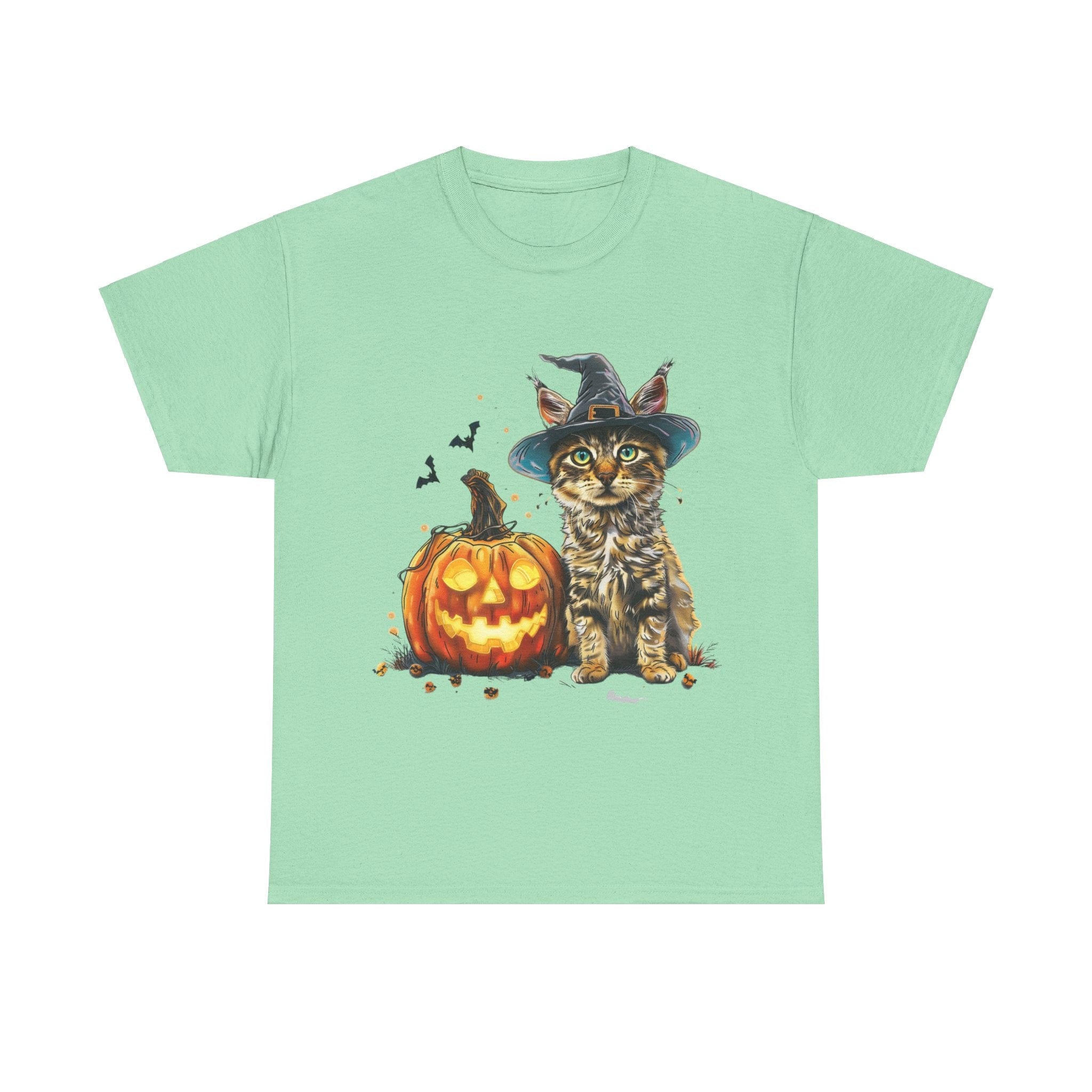 Printify T-Shirt Mint Green / S Halloween Golden Retriever in Witch Hat Tee – Unisex Cotton Shirt