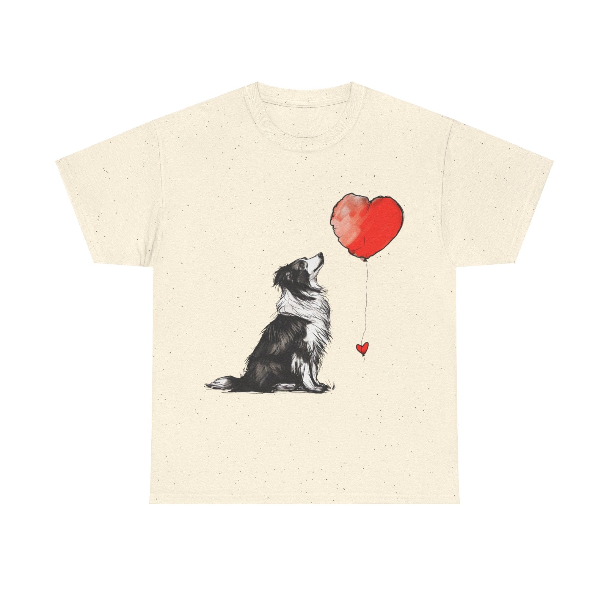 Printify T-Shirt Natural / M Adorable Border Collie with Heart Balloon T-Shirt – Perfect for Dog Lovers