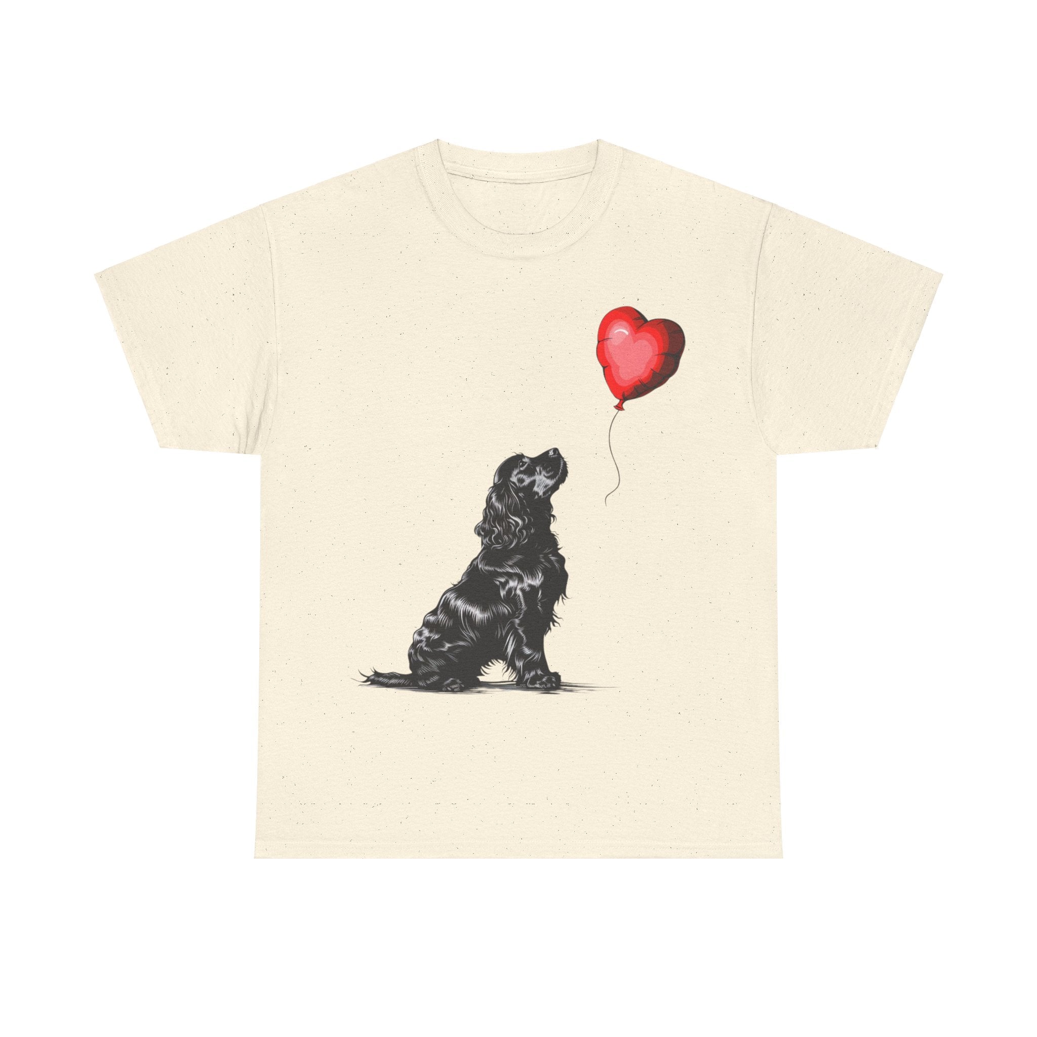 Printify T-Shirt Natural / M Adorable Cocker Spaniel with Heart Balloon T-Shirt – Perfect for Dog Lovers