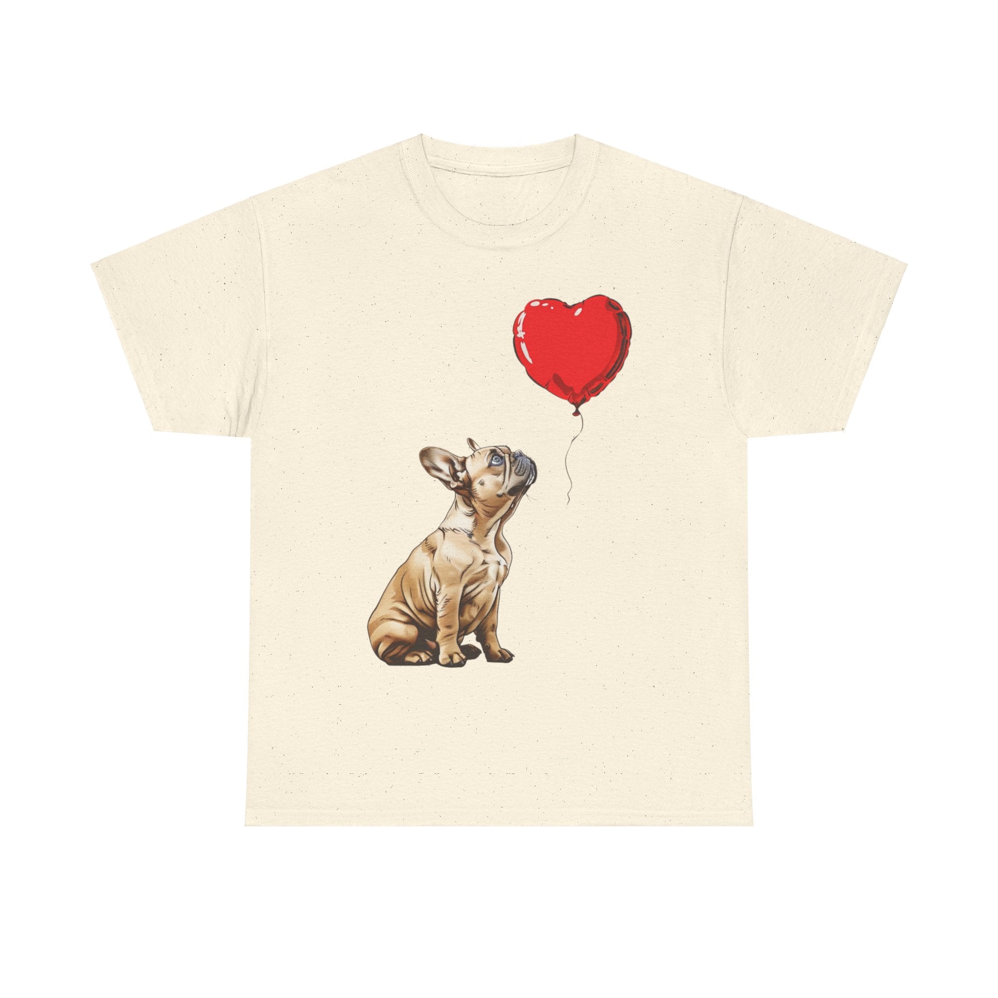 Printify T-Shirt Natural / M Adorable French Bulldog with Heart Balloon T-Shirt – Perfect for Dog Lovers