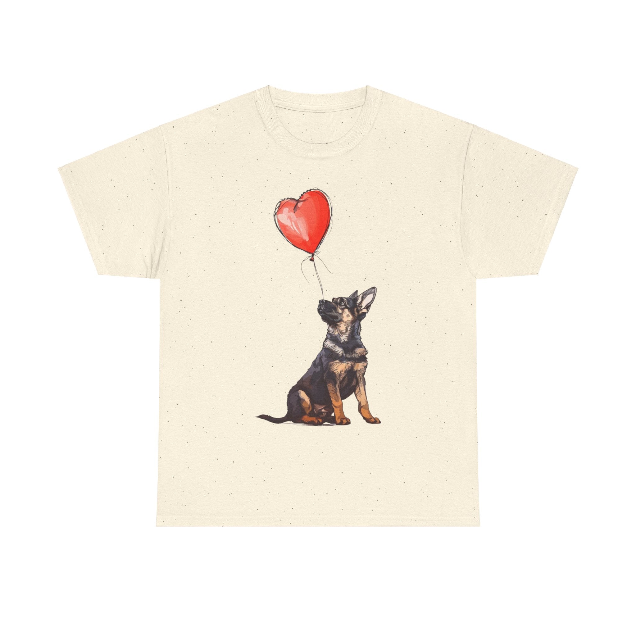 Printify T-Shirt Natural / M Adorable German Shepherd with Heart Balloon T-Shirt – Perfect for Dog Lovers