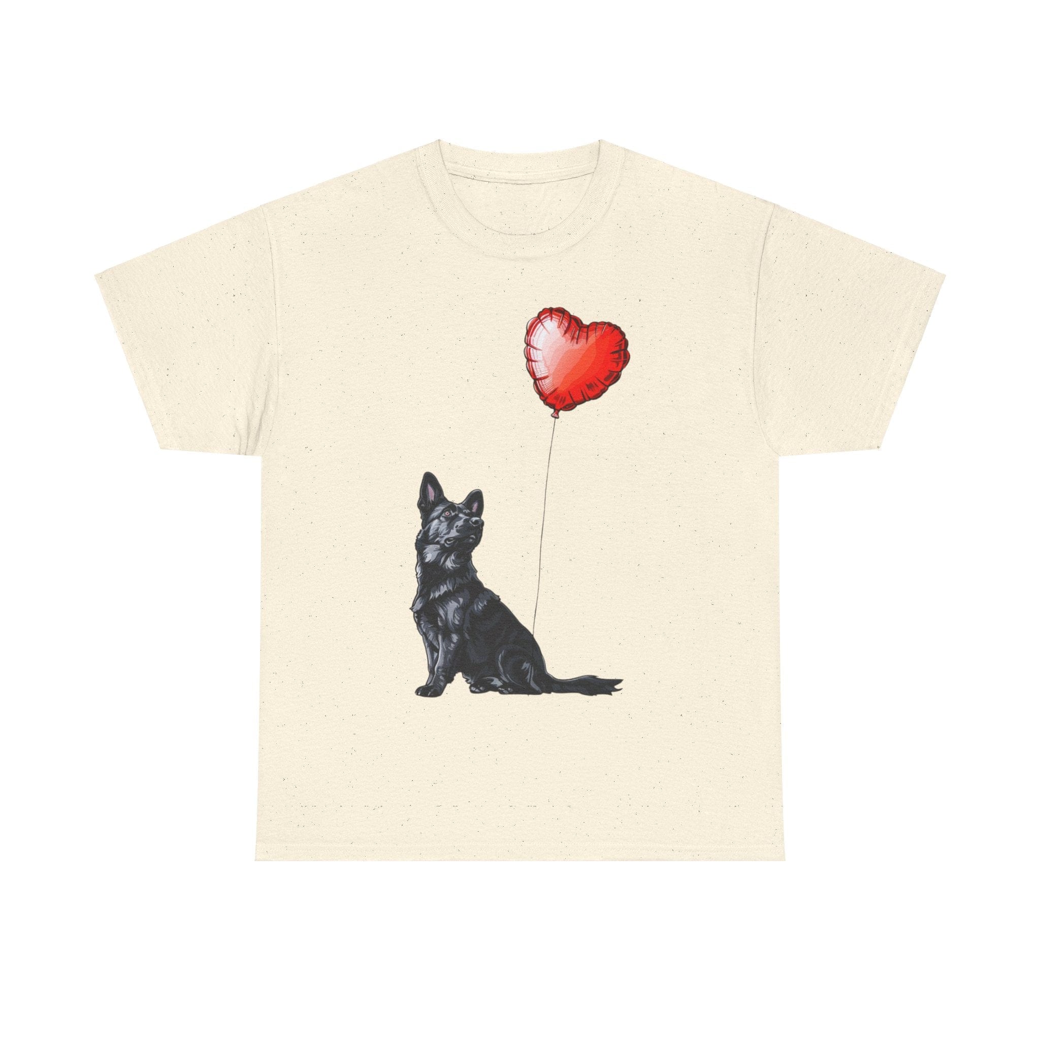 Printify T-Shirt Natural / M Black German Shepherd Love Balloon T-Shirt – Loyal Dog Lover's Apparel with Heart Balloon Art