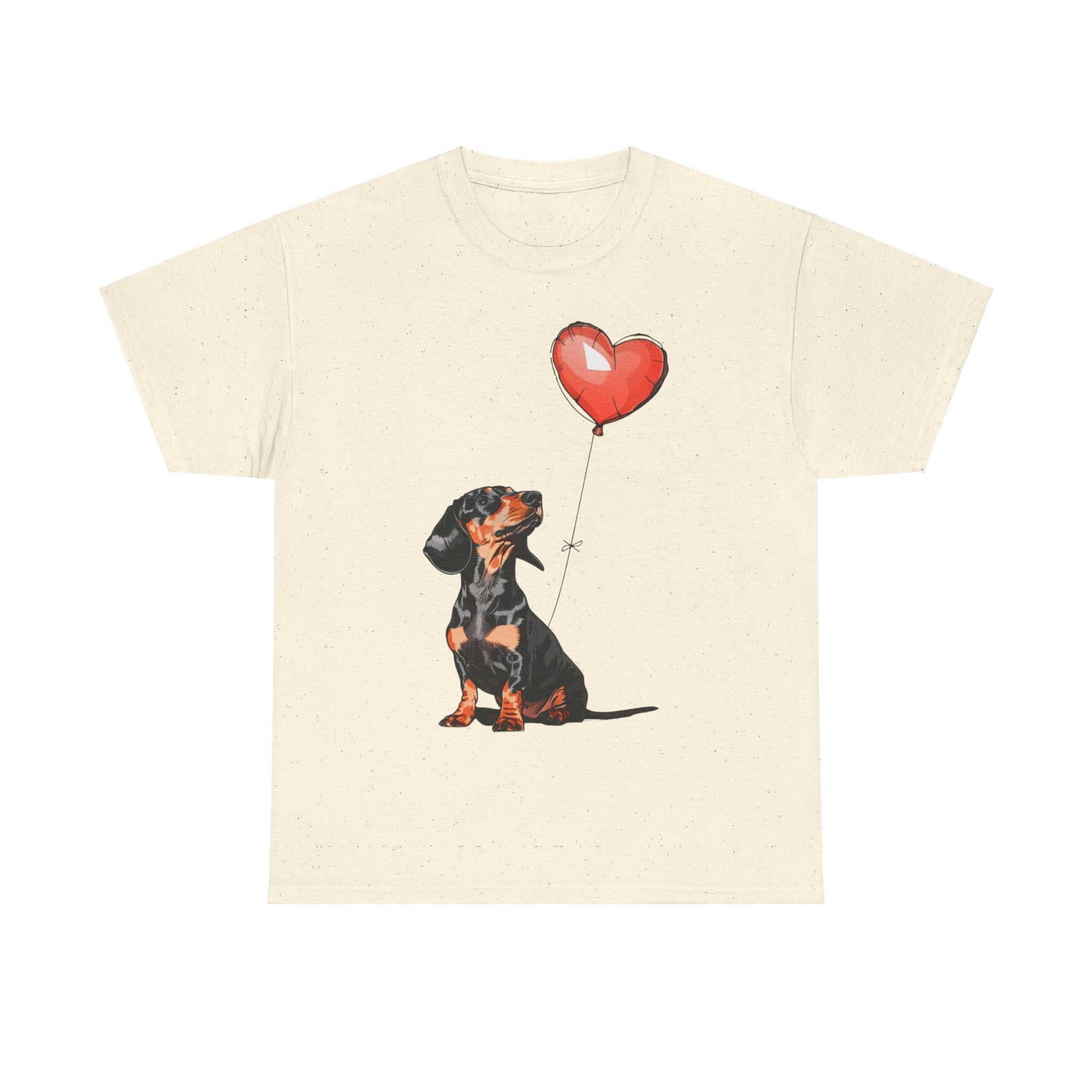 Printify T-Shirt Natural / M Dachshund Heart Balloon T-Shirt – Adorable Dog Lover's Gift with Dachshund Art