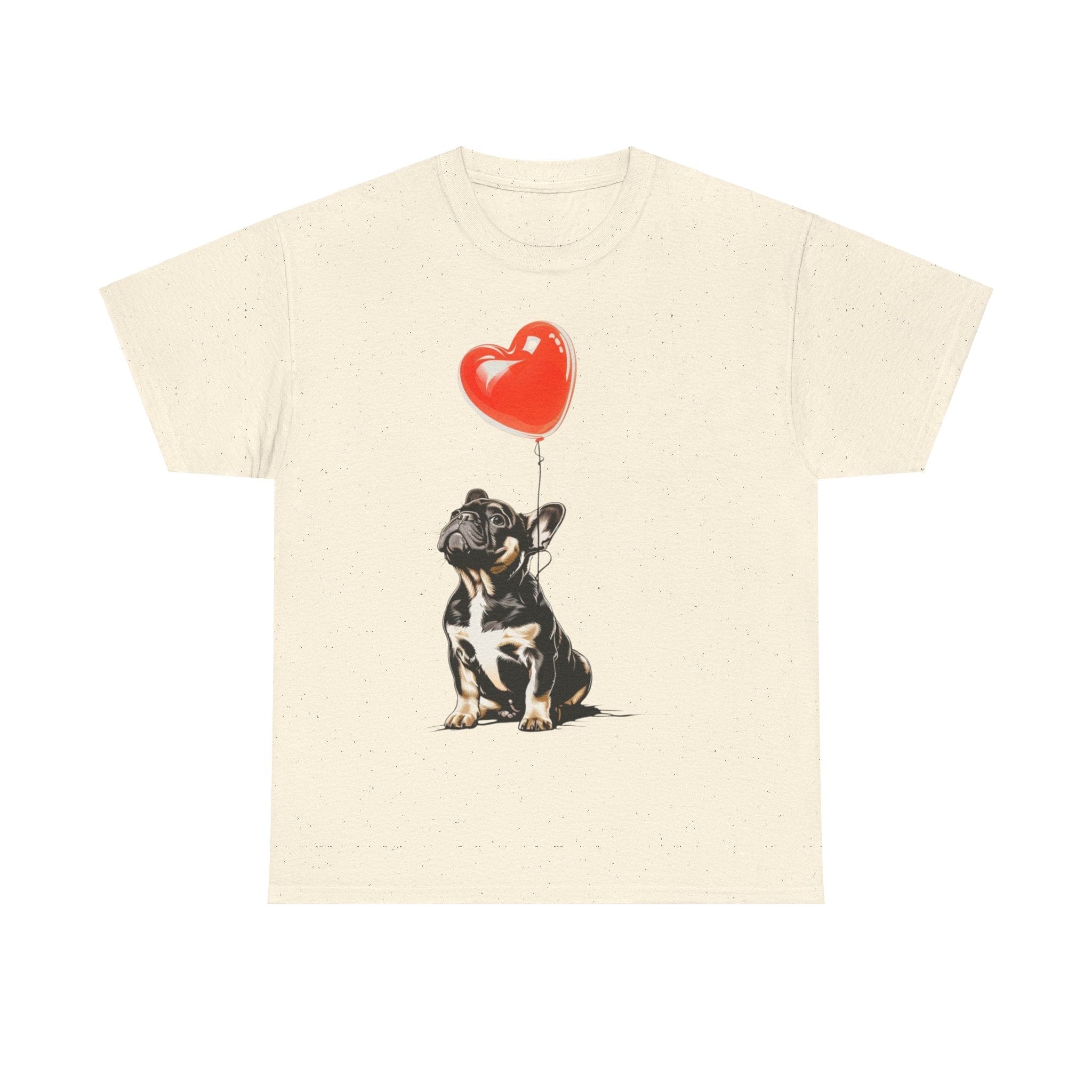 Printify T-Shirt Natural / M French Bulldog Love Balloon T-Shirt – Adorable Dog Lover's Apparel with Heart Balloon Art