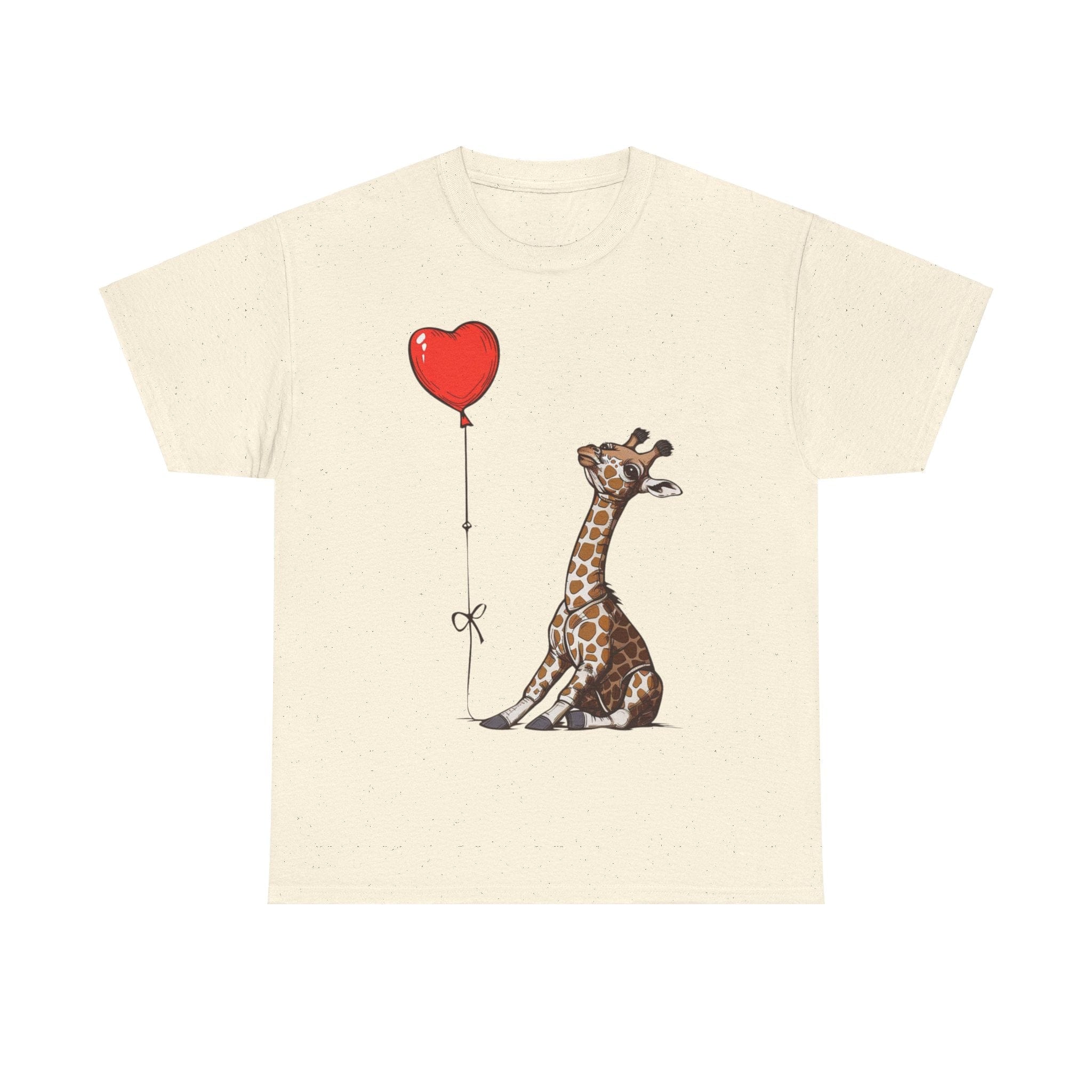 Printify T-Shirt Natural / M Giraffe Heart Balloon T-Shirt – Cute Animal Lover's Apparel with Heart Balloon Graphic