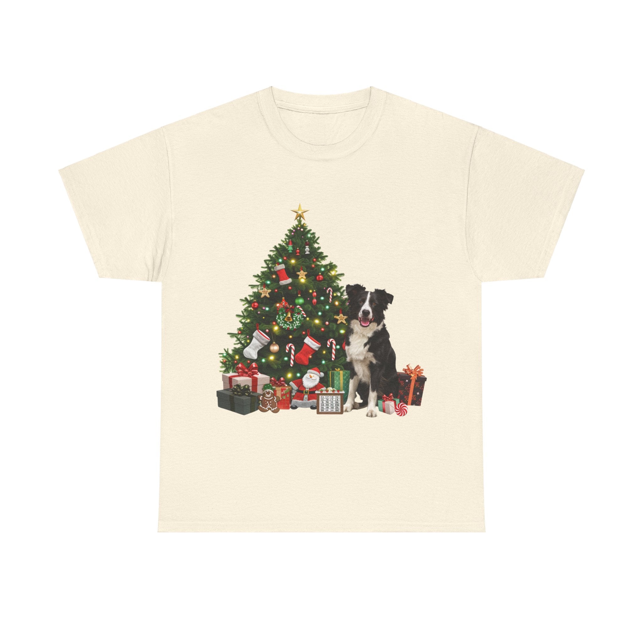 Printify T-Shirt Natural / S Border Collie with Christmas Tree and Gifts – Festive Holiday Dog Art