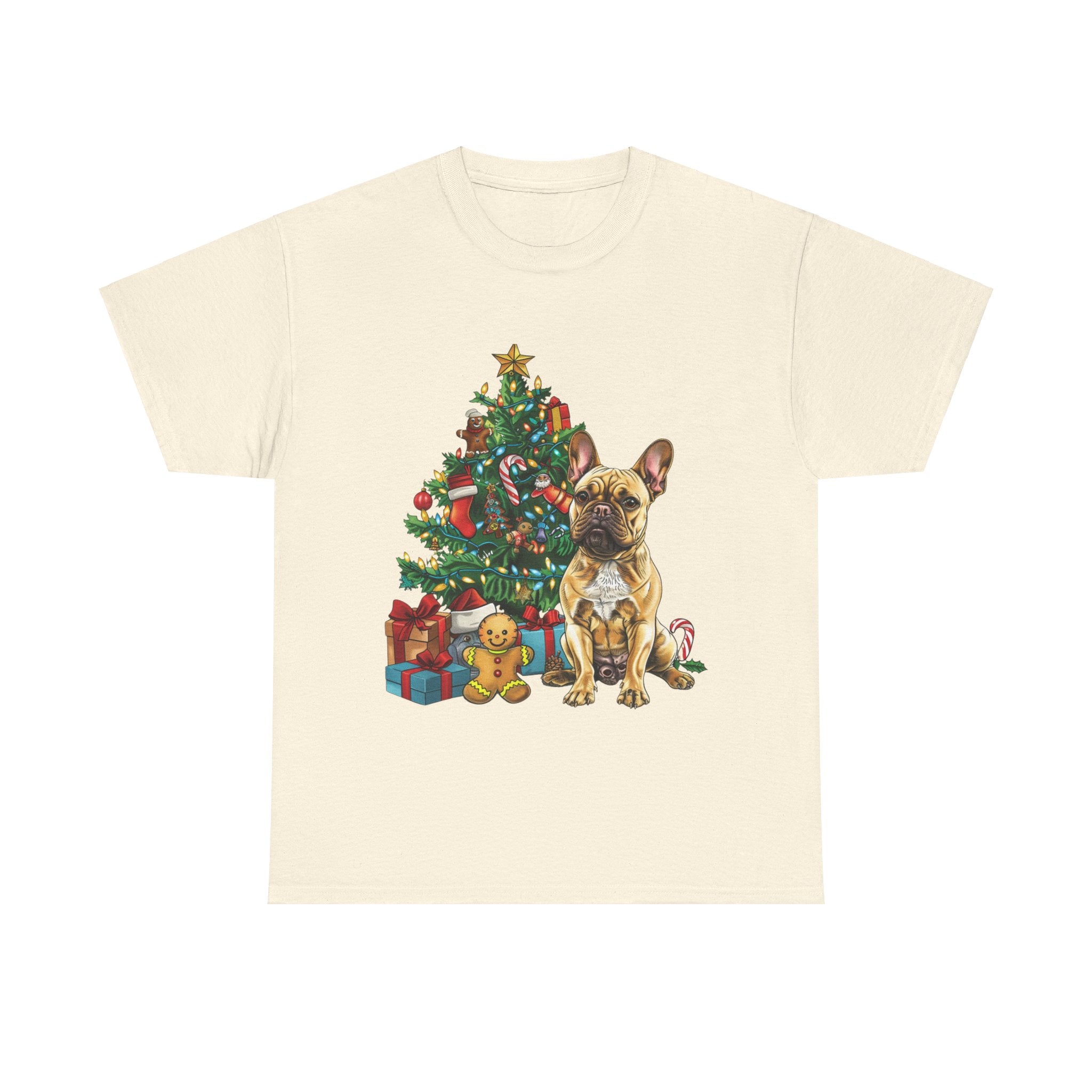 Printify T-Shirt Natural / S French Bulldog Christmas Tree Design with Gifts and Ornaments – Festive Dog Holiday Art