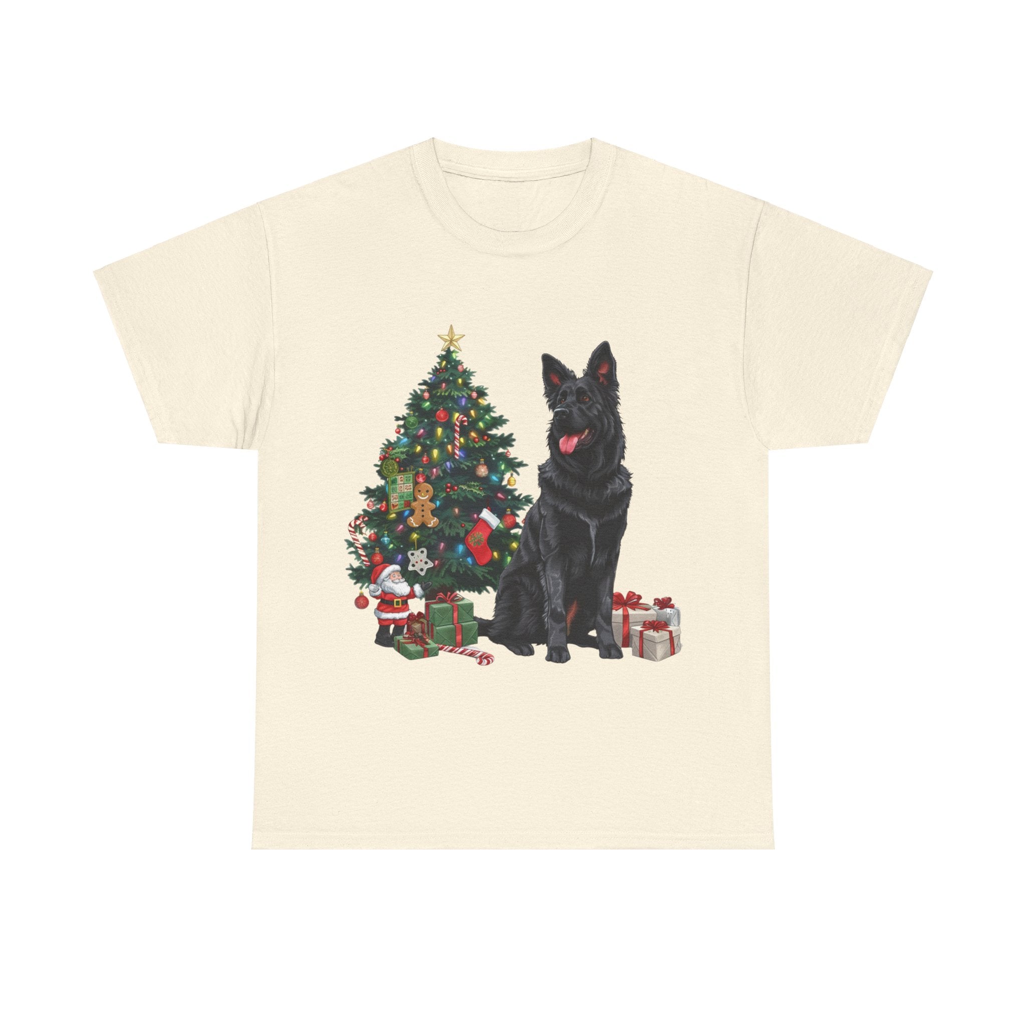 Printify T-Shirt Natural / S German Shepherd Christmas Tree with Gifts – Festive Holiday Dog Art for Christmas Celebration