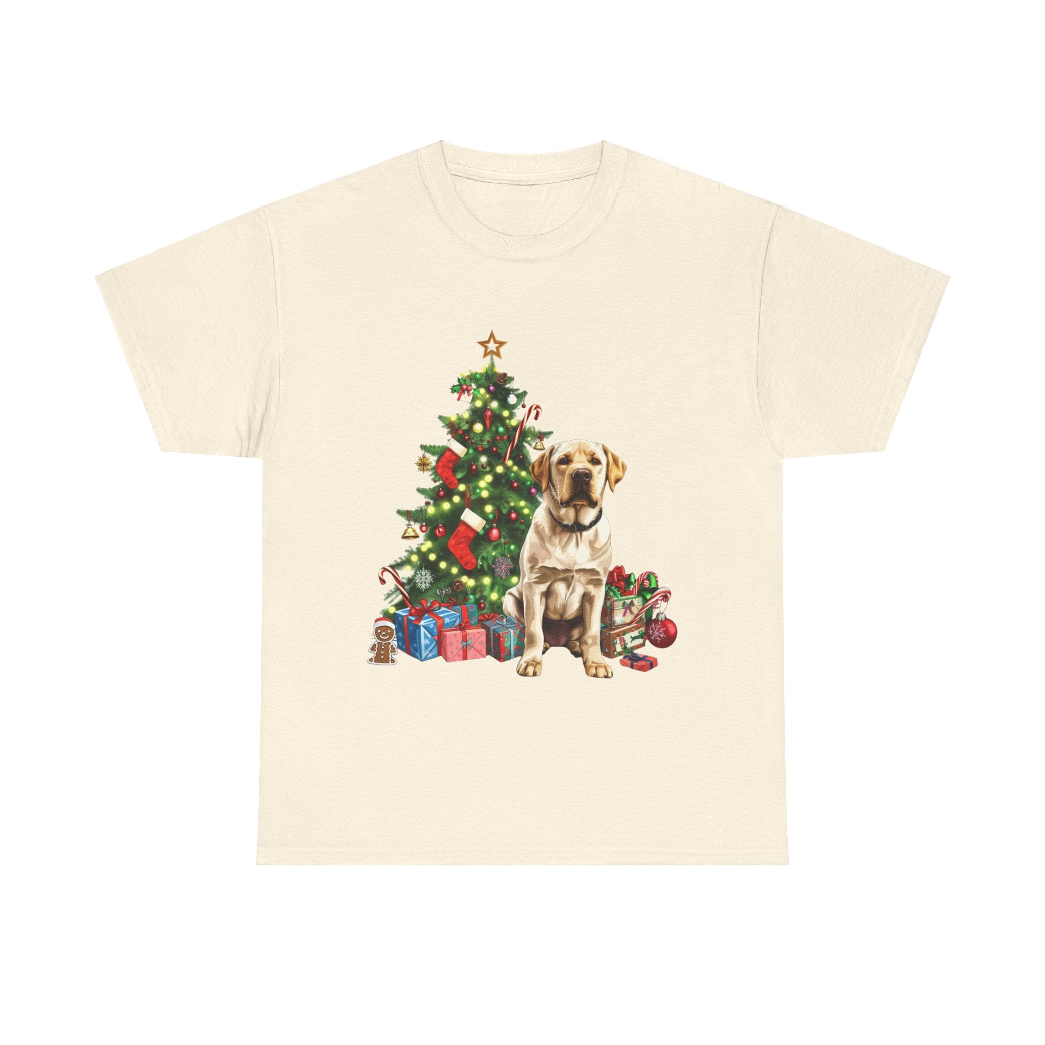 Printify T-Shirt Natural / S Labrador with Christmas Tree and Presents – Festive Holiday Dog Art