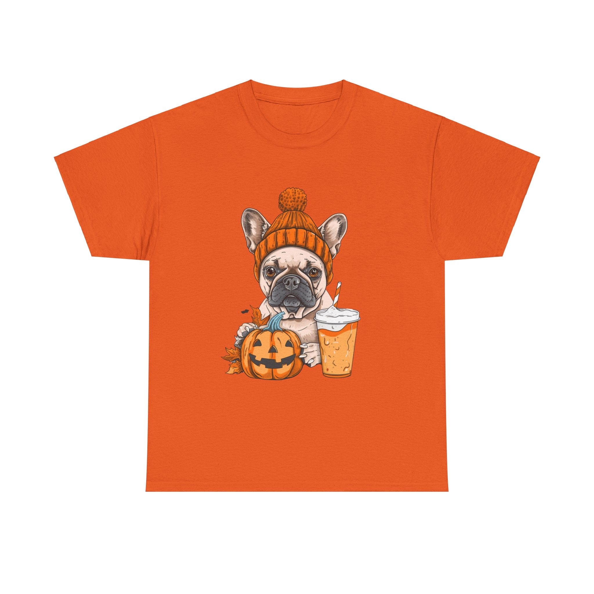 Printify T-Shirt Orange / S Pumpkin Spice Pooch French Bulldog Unisex Heavy Cotton Tee