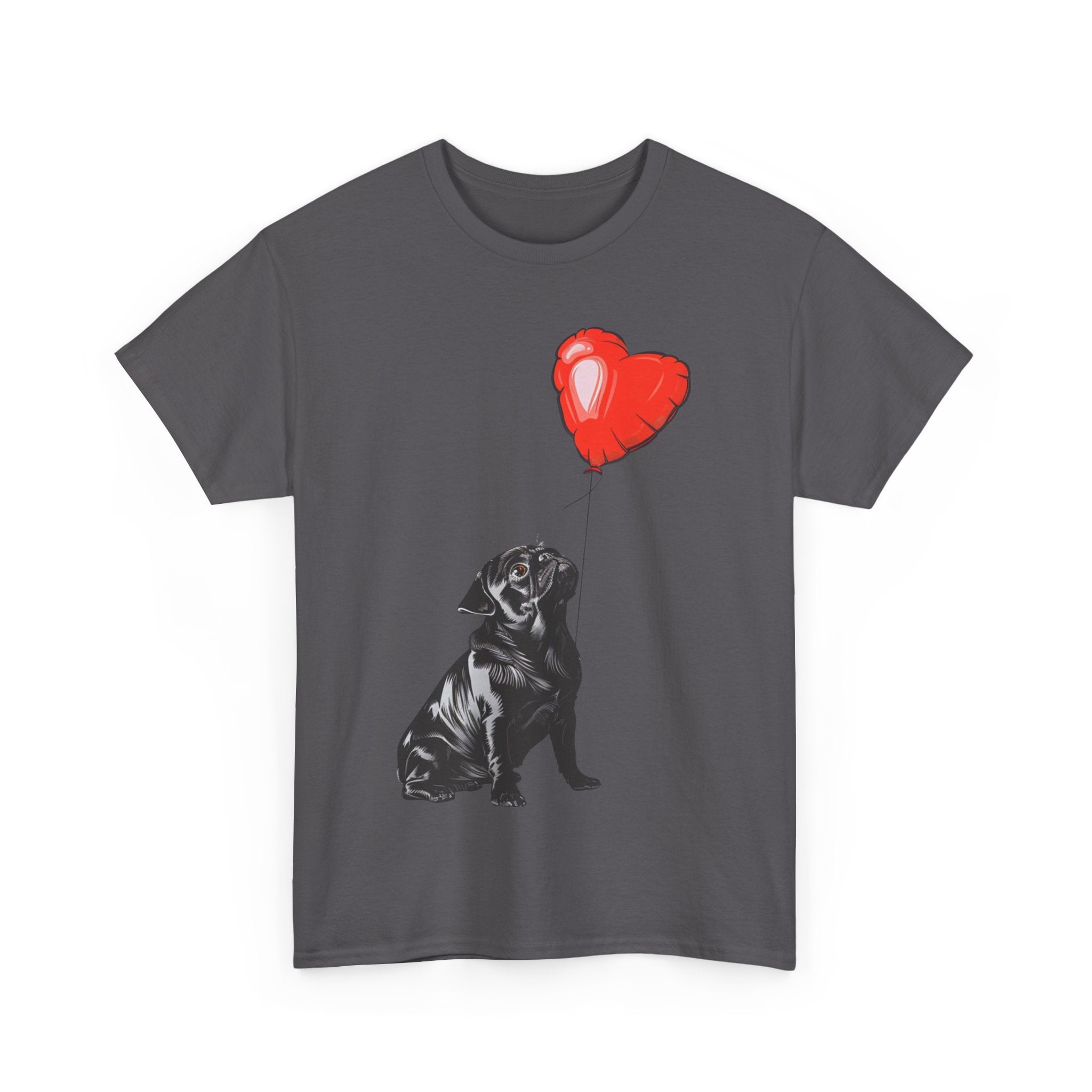 Printify T-Shirt Pug Heart Balloon T-Shirt – Adorable Dog Lover's Apparel with Heart Balloon Art