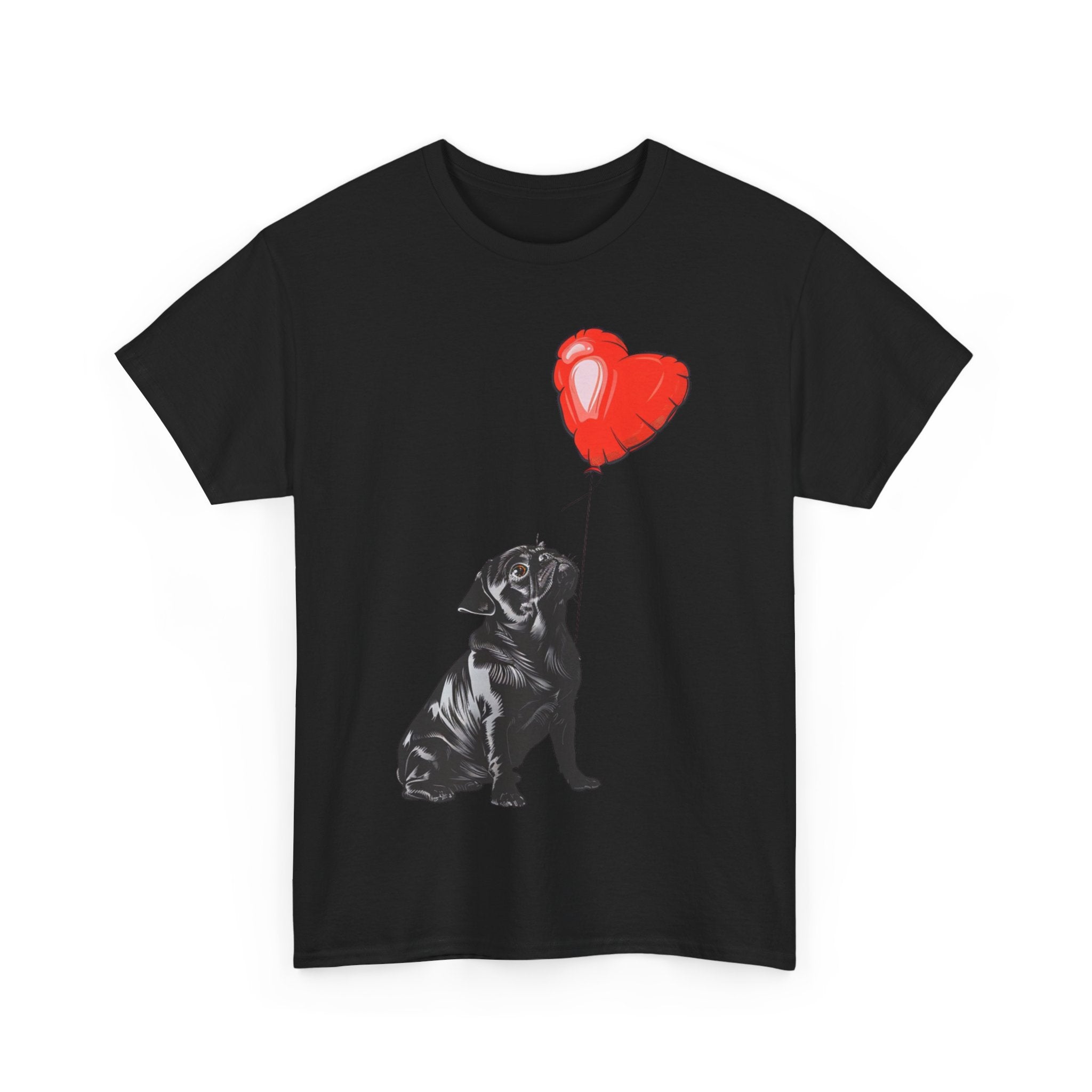 Printify T-Shirt Pug Heart Balloon T-Shirt – Adorable Dog Lover's Apparel with Heart Balloon Art