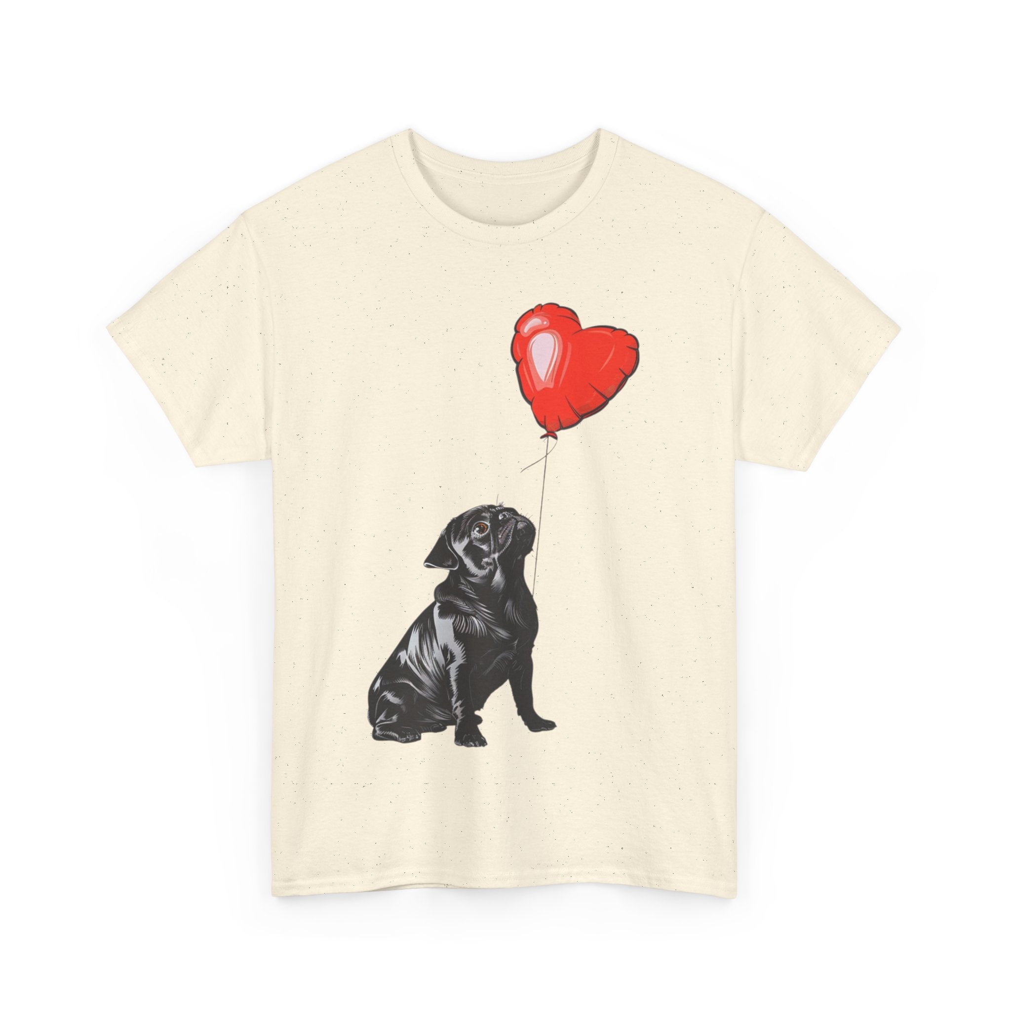 Printify T-Shirt Pug Heart Balloon T-Shirt – Adorable Dog Lover's Apparel with Heart Balloon Art