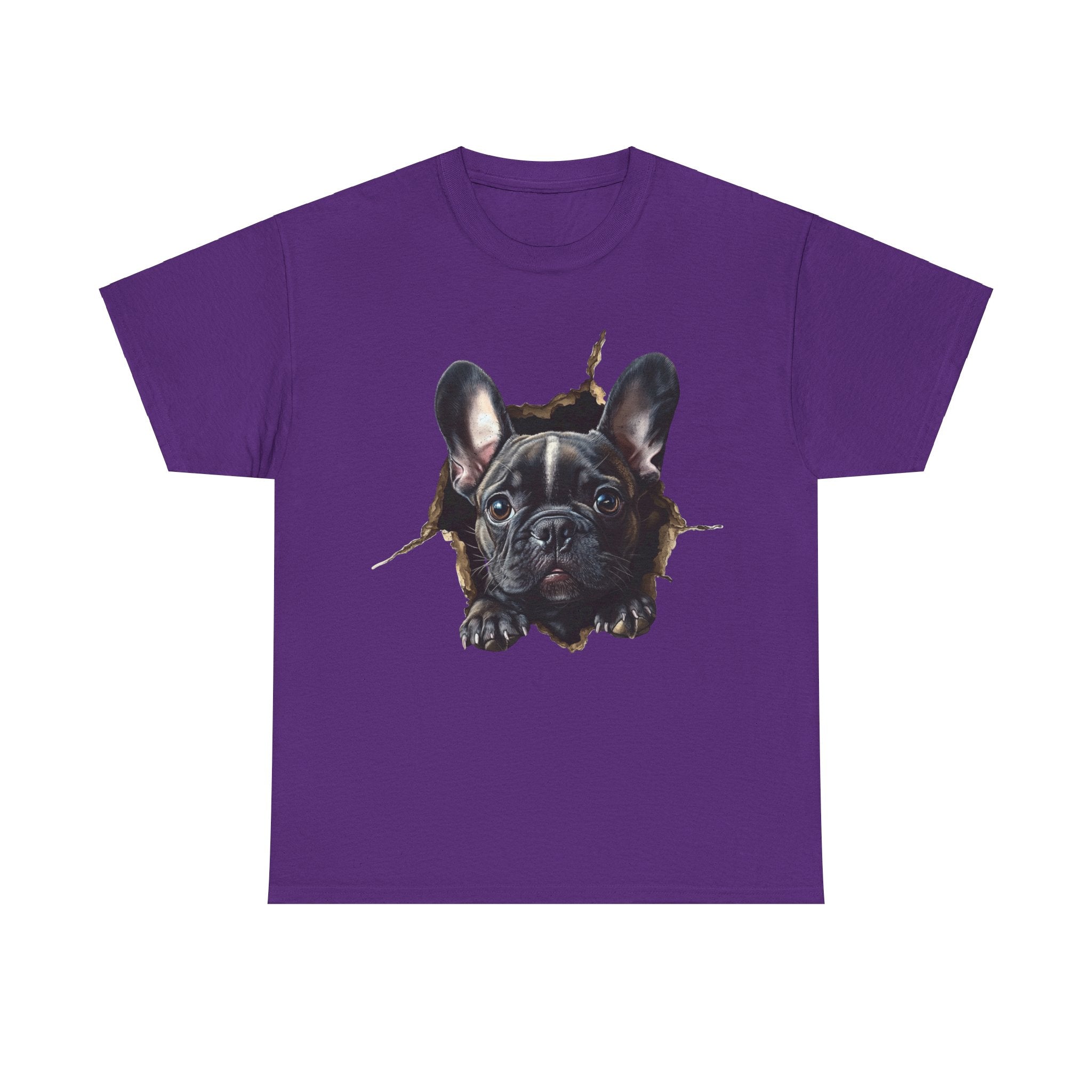 Printify T-Shirt Purple / S Black French Bulldog Peeking Unisex Heavy Cotton Tee