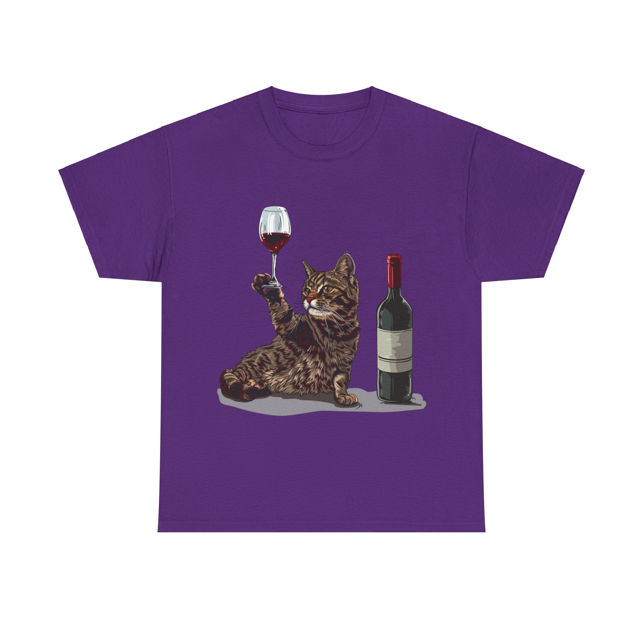 Printify T-Shirt Purple / S Cat Wine Enthusiast Unisex Cotton Tee