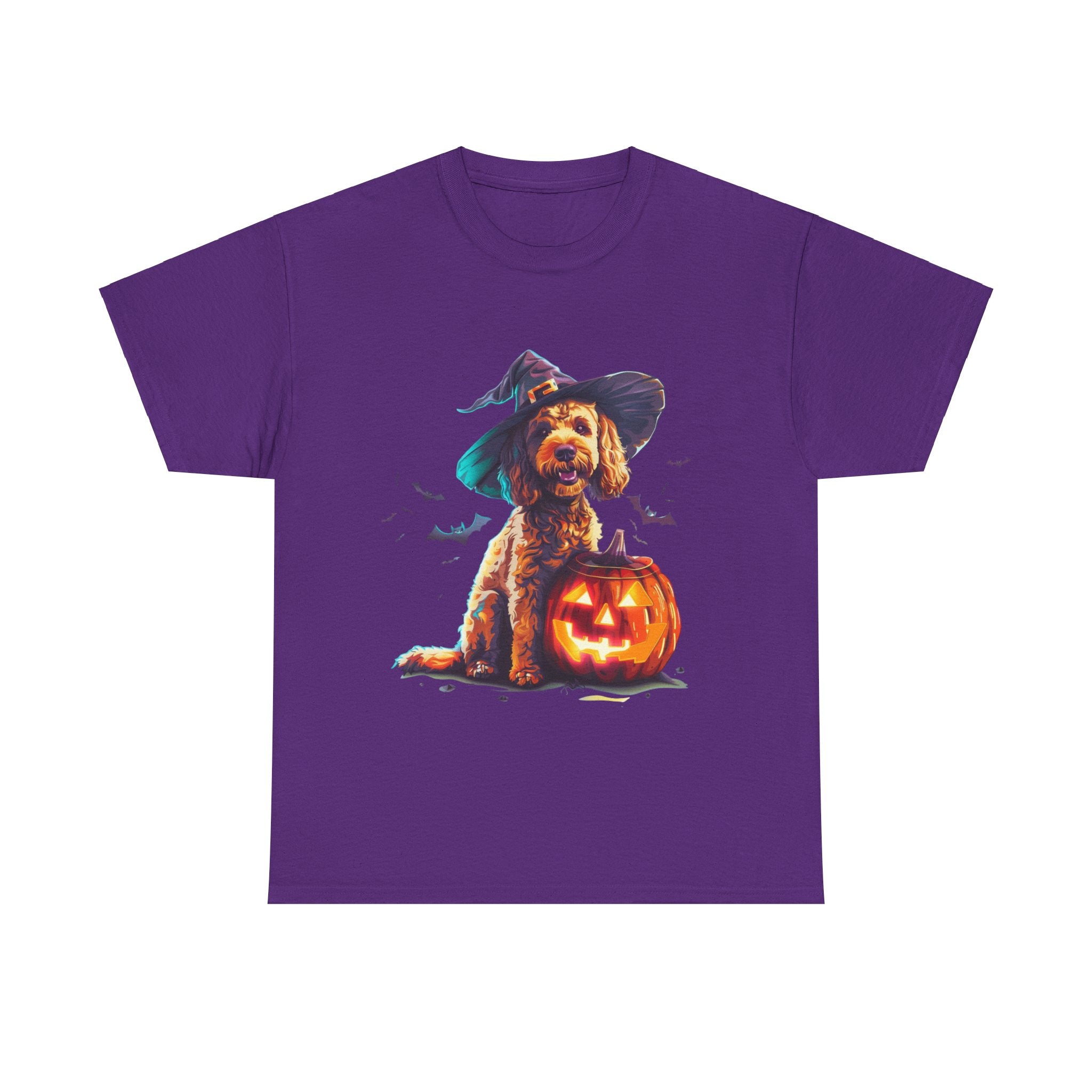 Printify T-Shirt Purple / S Cockapoo in Witch Hat Halloween Tee – Unisex Cotton Shirt