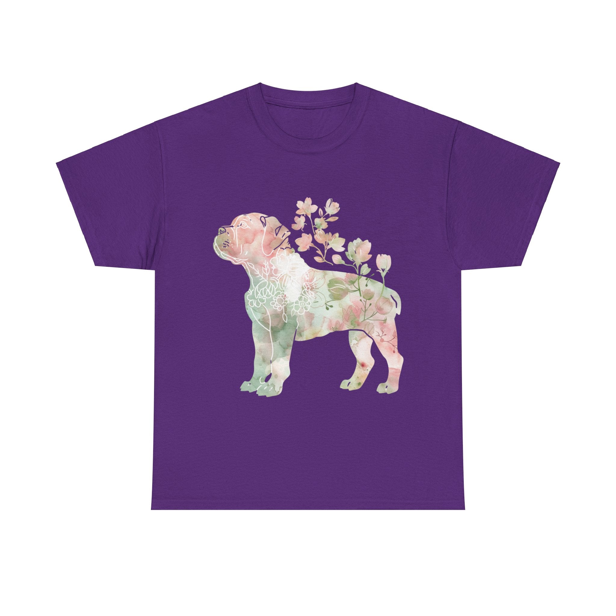 Printify T-Shirt Purple / S Floral Boxer Puppy Unisex Heavy Cotton Tee