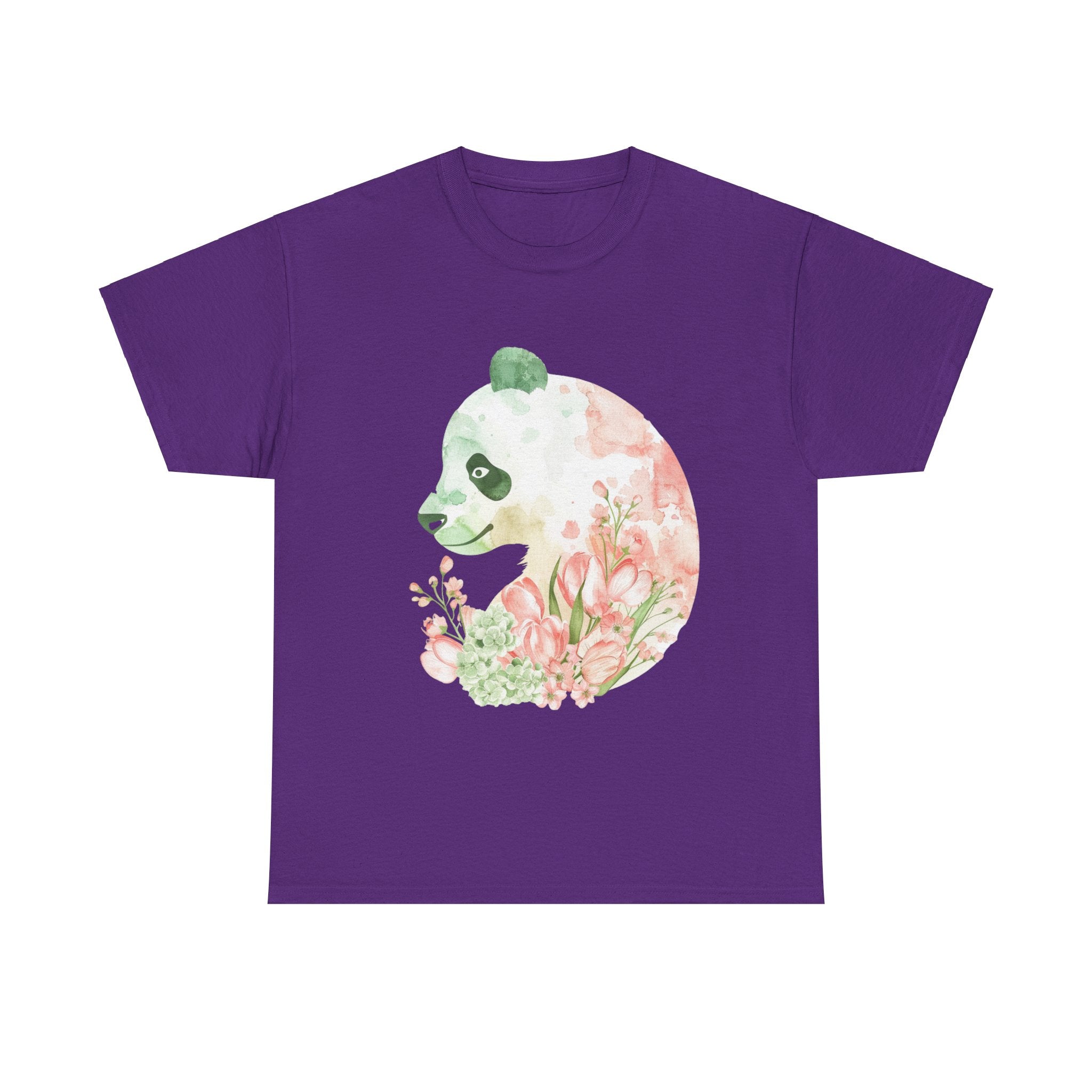 Printify T-Shirt Purple / S Floral Panda Silhouette Unisex Heavy Cotton Tee