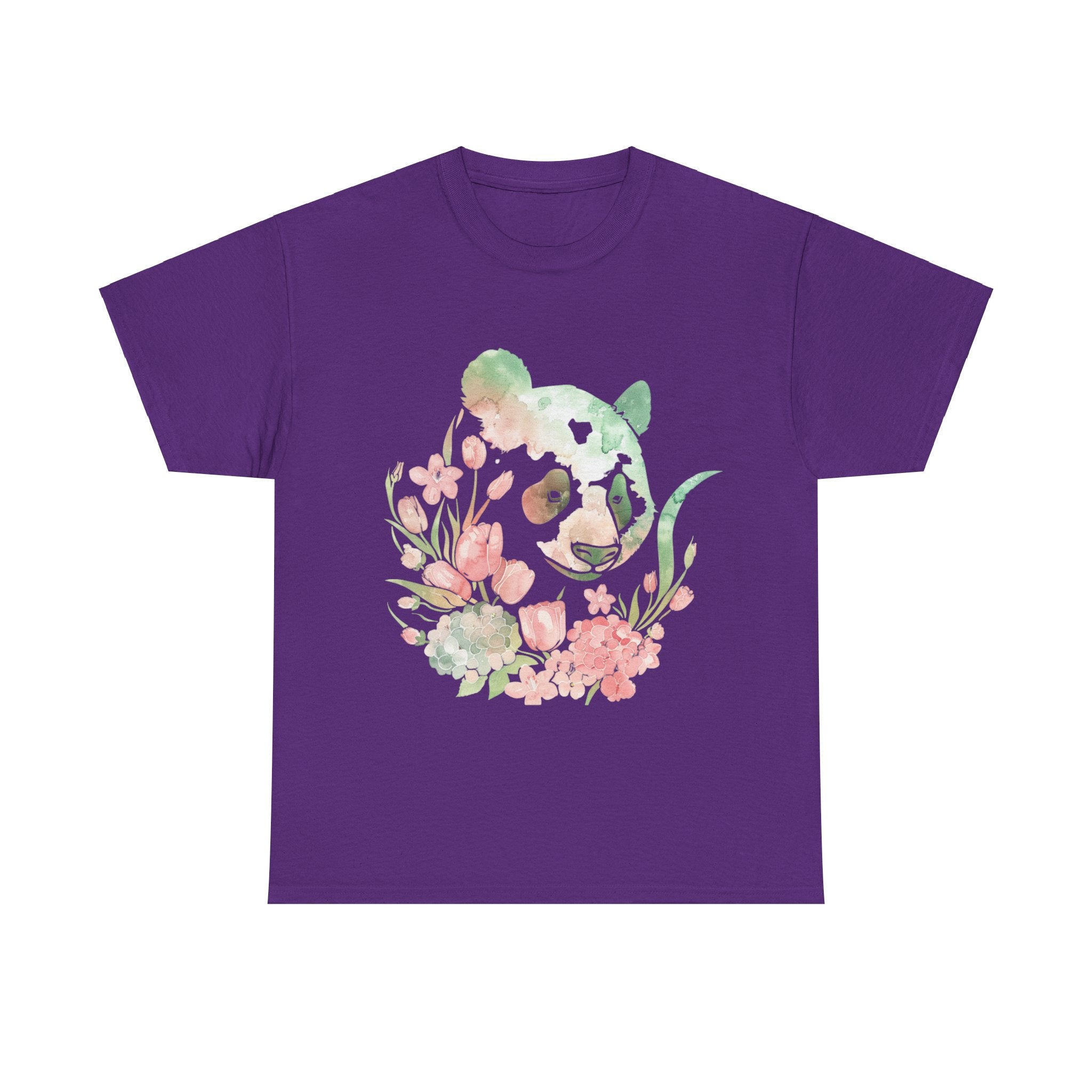 Printify T-Shirt Purple / S Floral Panda Unisex Heavy Cotton Tee