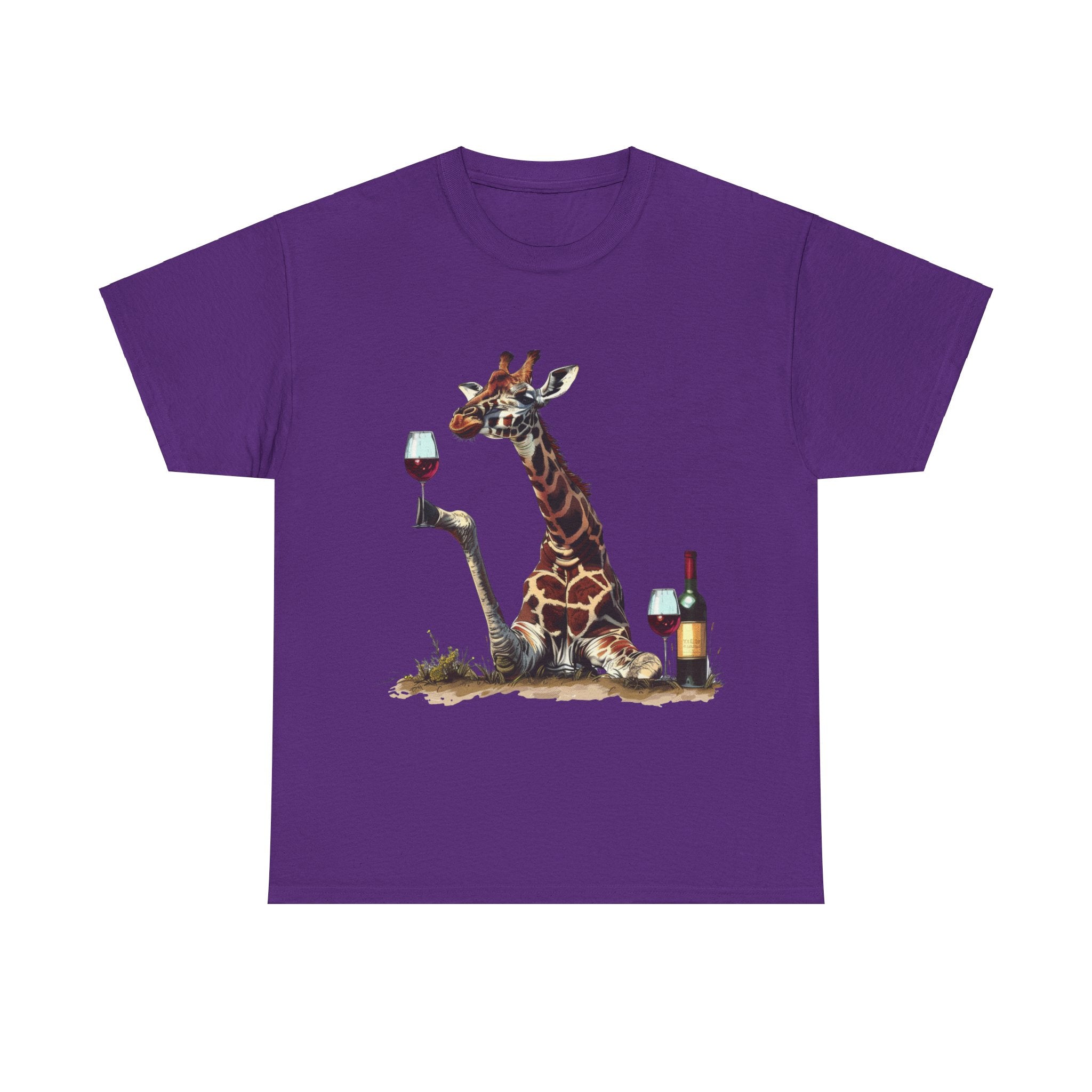 Printify T-Shirt Purple / S Giraffe Wine Connoisseur Unisex Cotton Tee