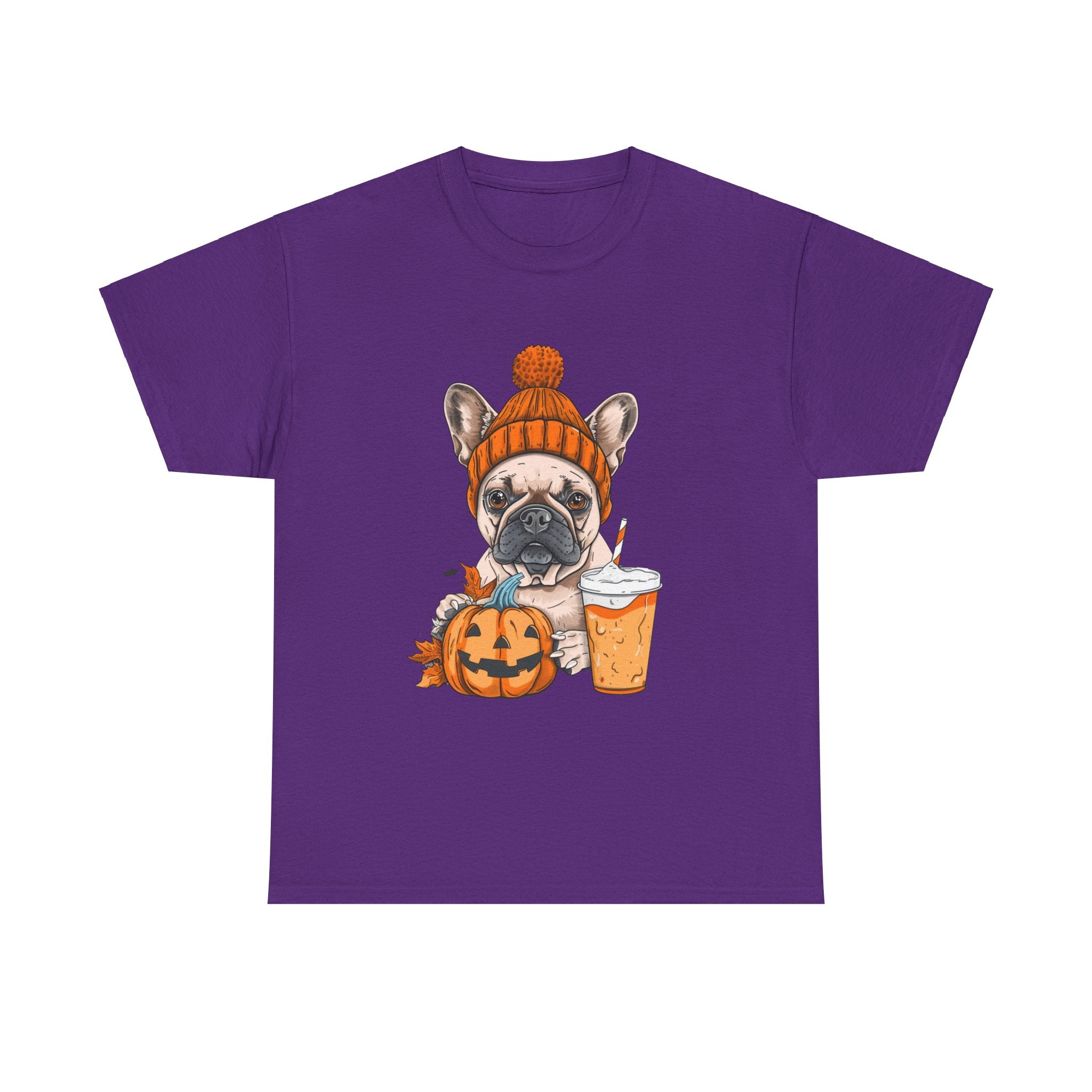 Printify T-Shirt Purple / S Pumpkin Spice Pooch French Bulldog Unisex Heavy Cotton Tee