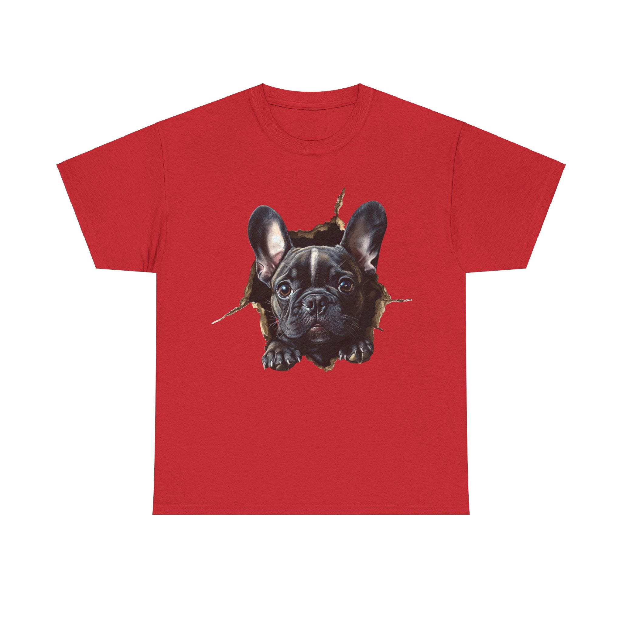 Printify T-Shirt Red / S Black French Bulldog Peeking Unisex Heavy Cotton Tee