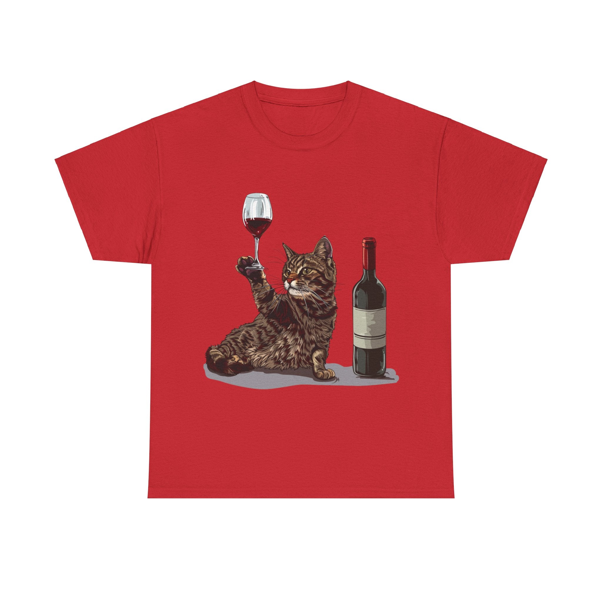 Printify T-Shirt Red / S Cat Wine Enthusiast Unisex Cotton Tee