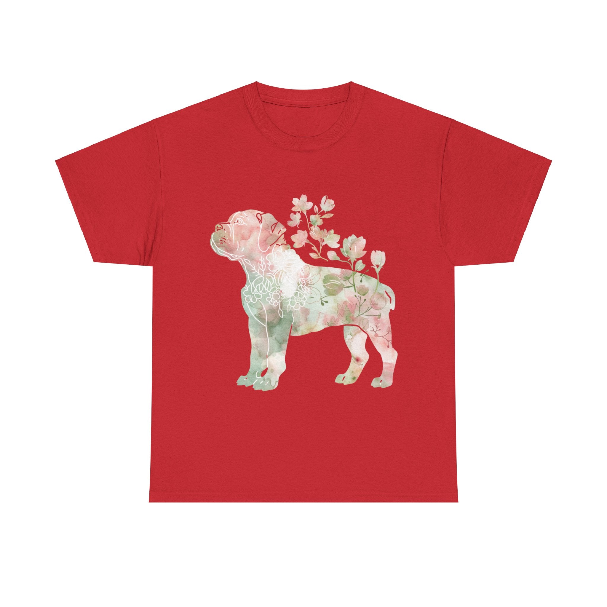 Printify T-Shirt Red / S Floral Boxer Puppy Unisex Heavy Cotton Tee