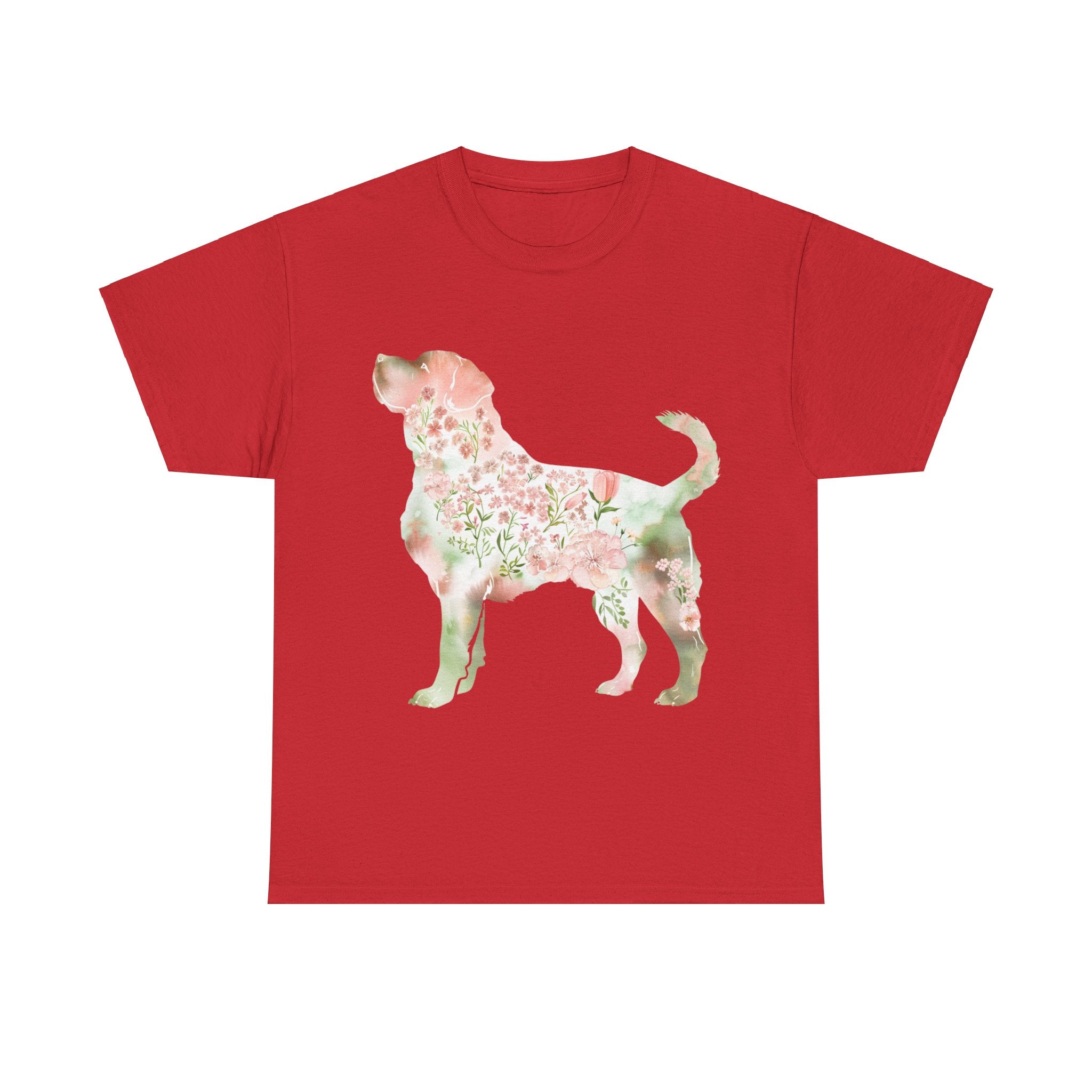 Printify T-Shirt Red / S Floral Labrador Retriever Unisex Cotton Tee