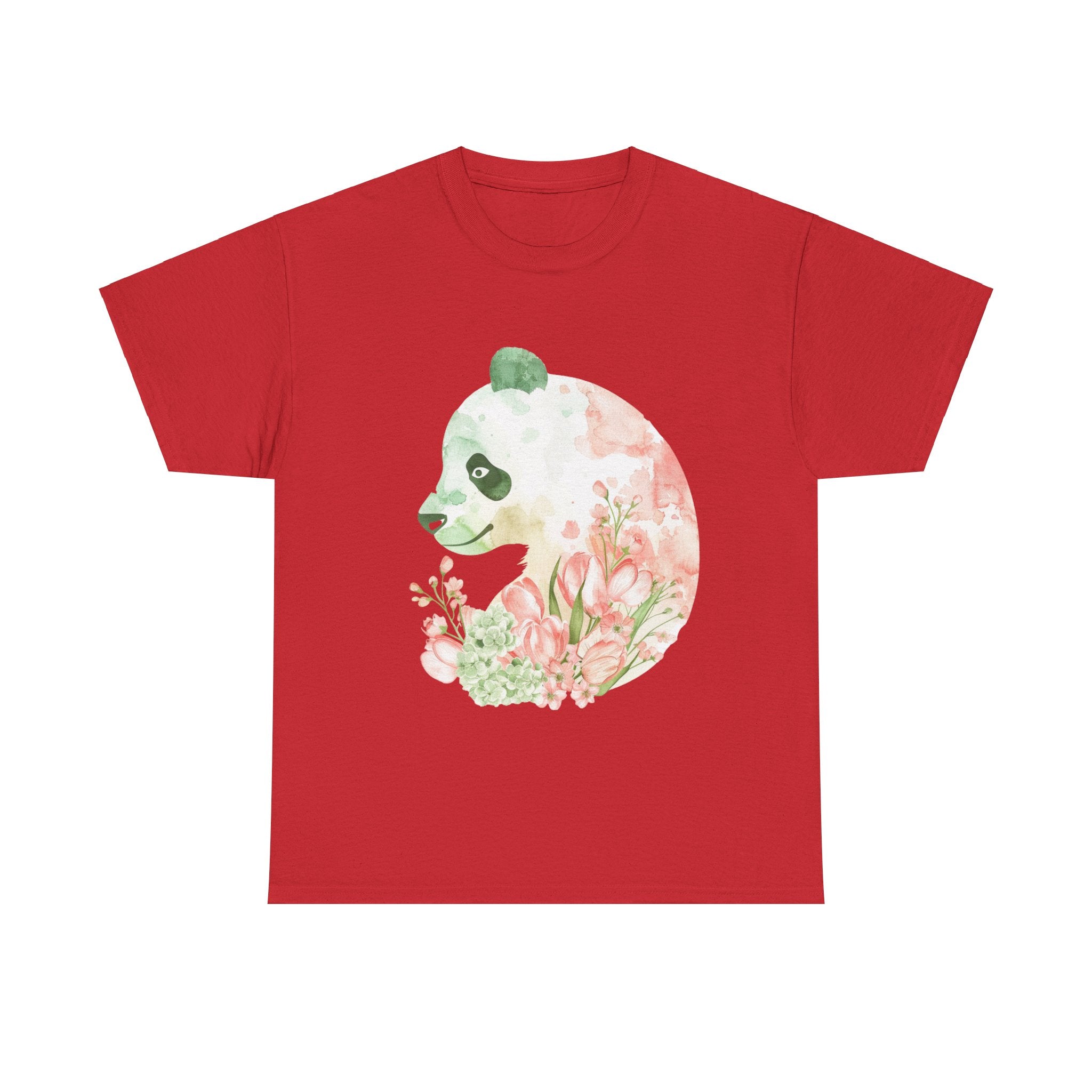 Printify T-Shirt Red / S Floral Panda Silhouette Unisex Heavy Cotton Tee