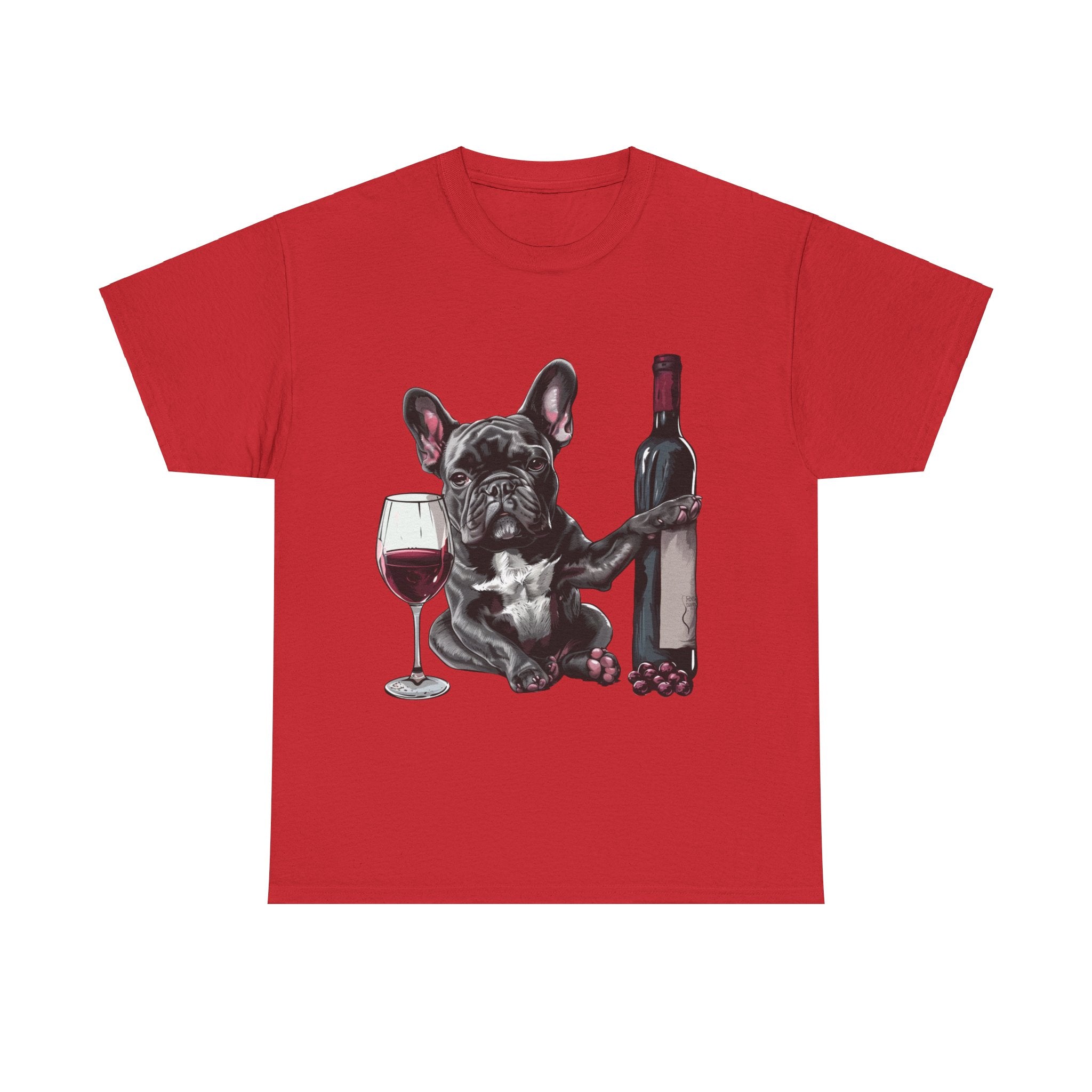 Printify T-Shirt Red / S French Bulldog with Wine and Raspberries – Unisex Graphic Tee